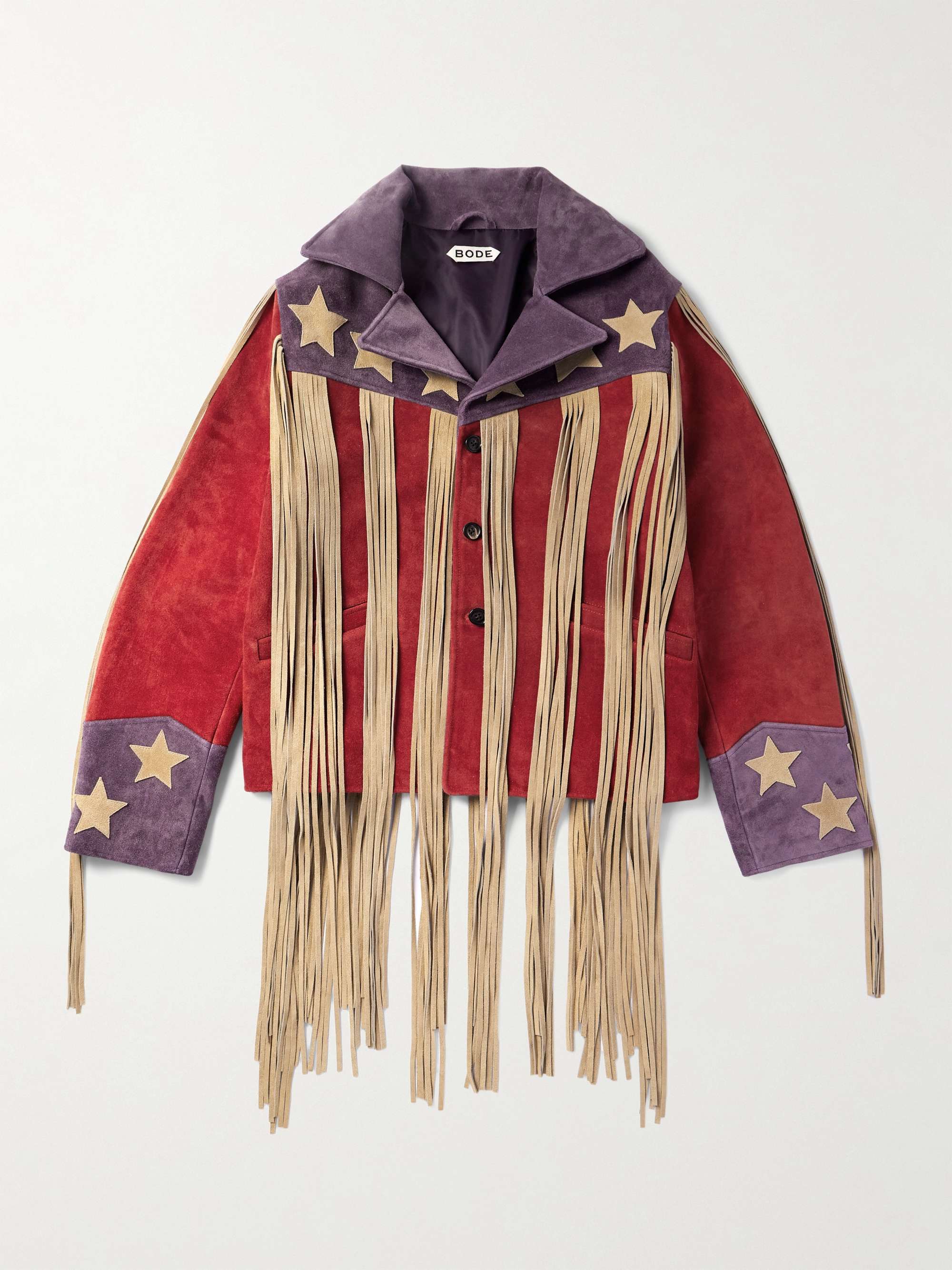 Appliquéd Colour-Block Fringed Suede Jacket hero visual