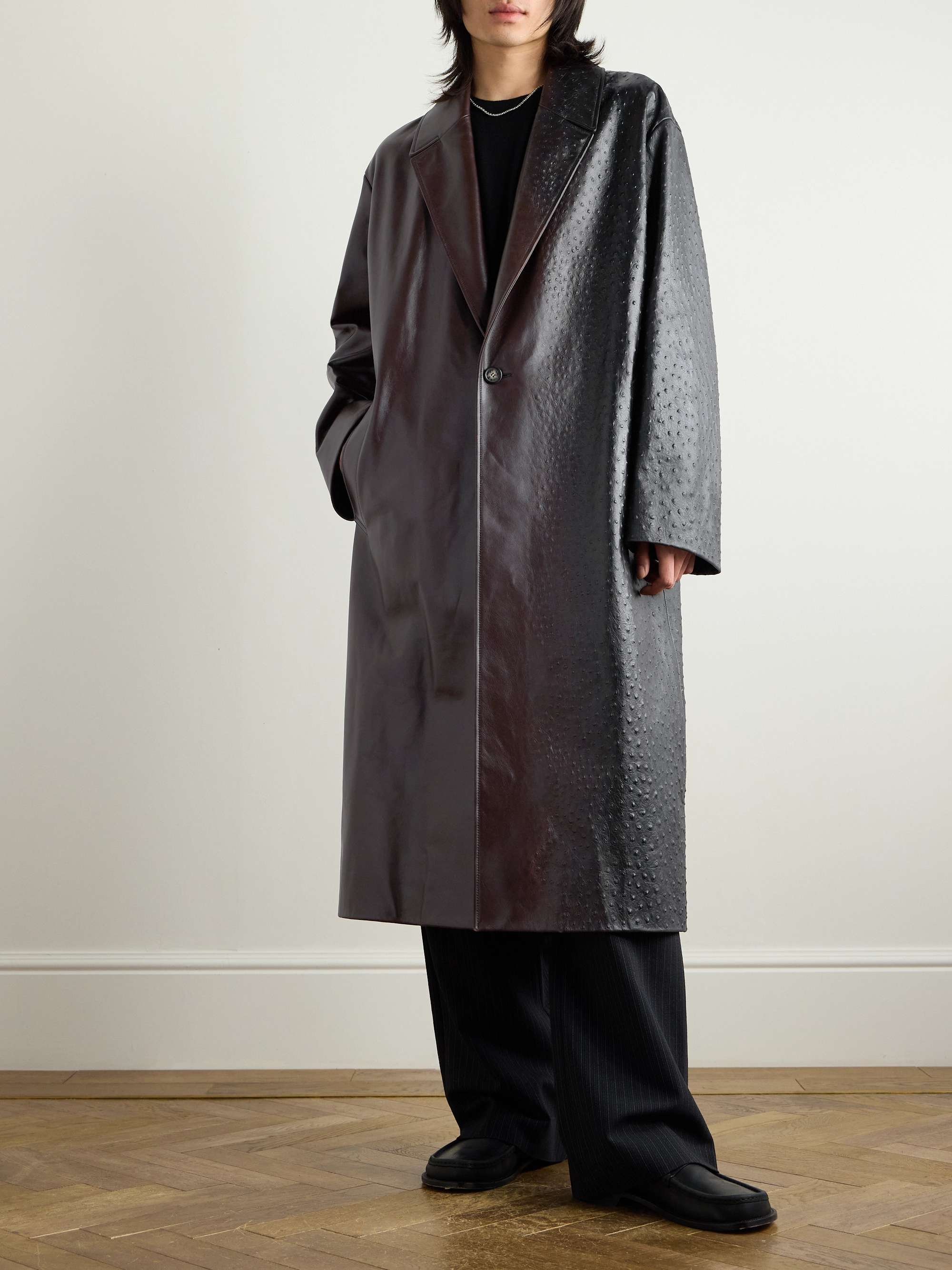 Oversized Dégradé Ostrich-Effect Leather Coat view