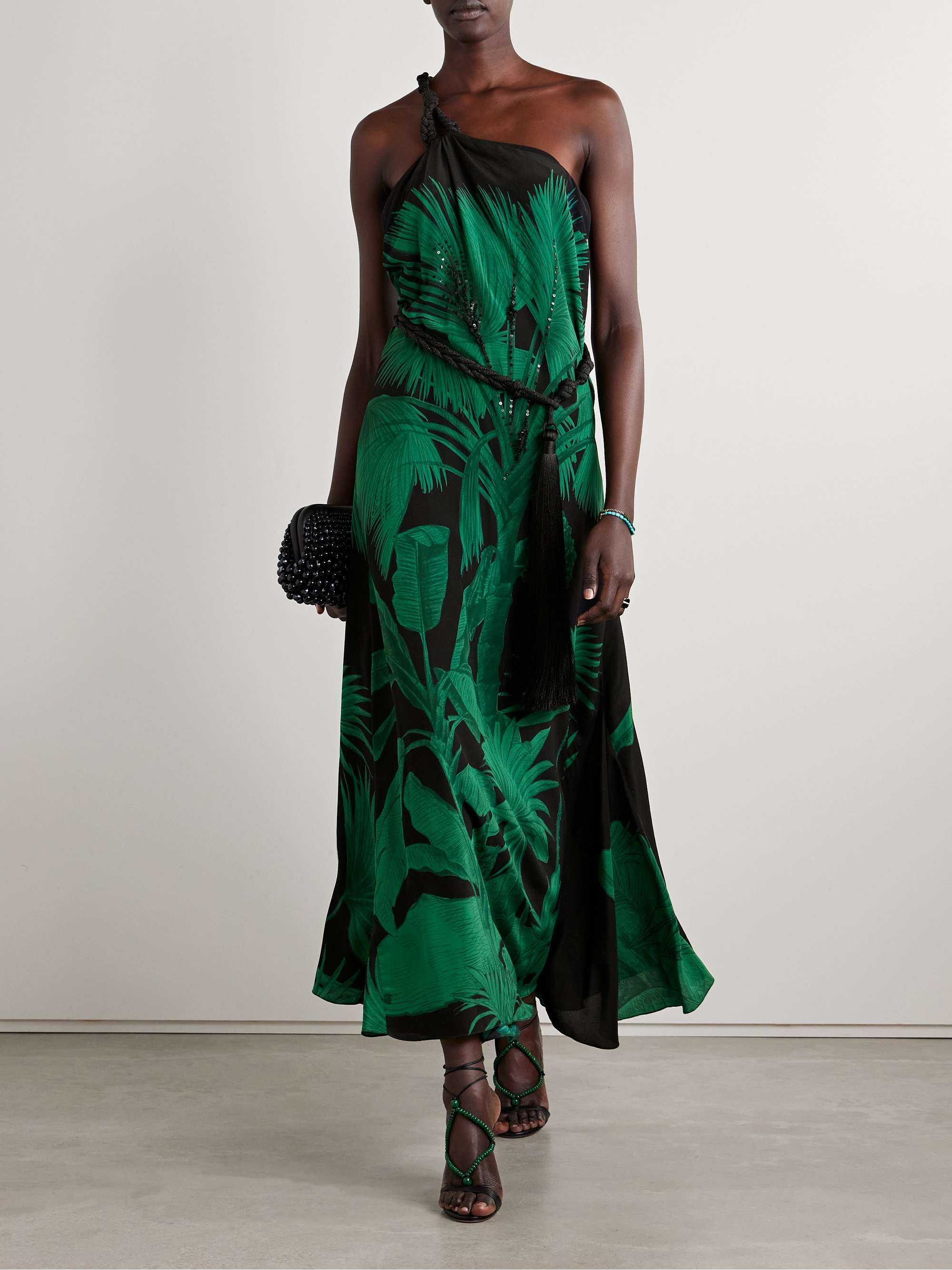 Exceptional Joy belted embellished printed silk crepe de chine maxi dress view