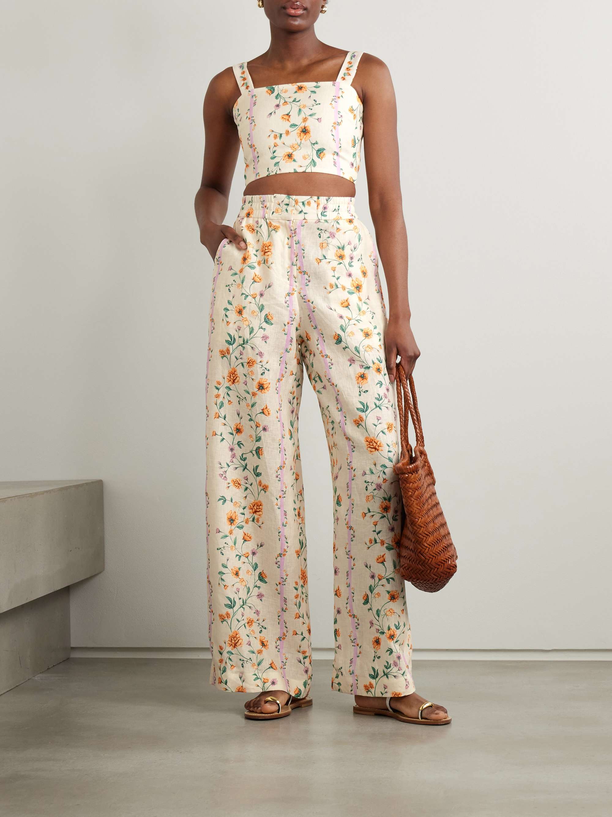 Totoa Chinesis floral-print linen wide-leg pants view