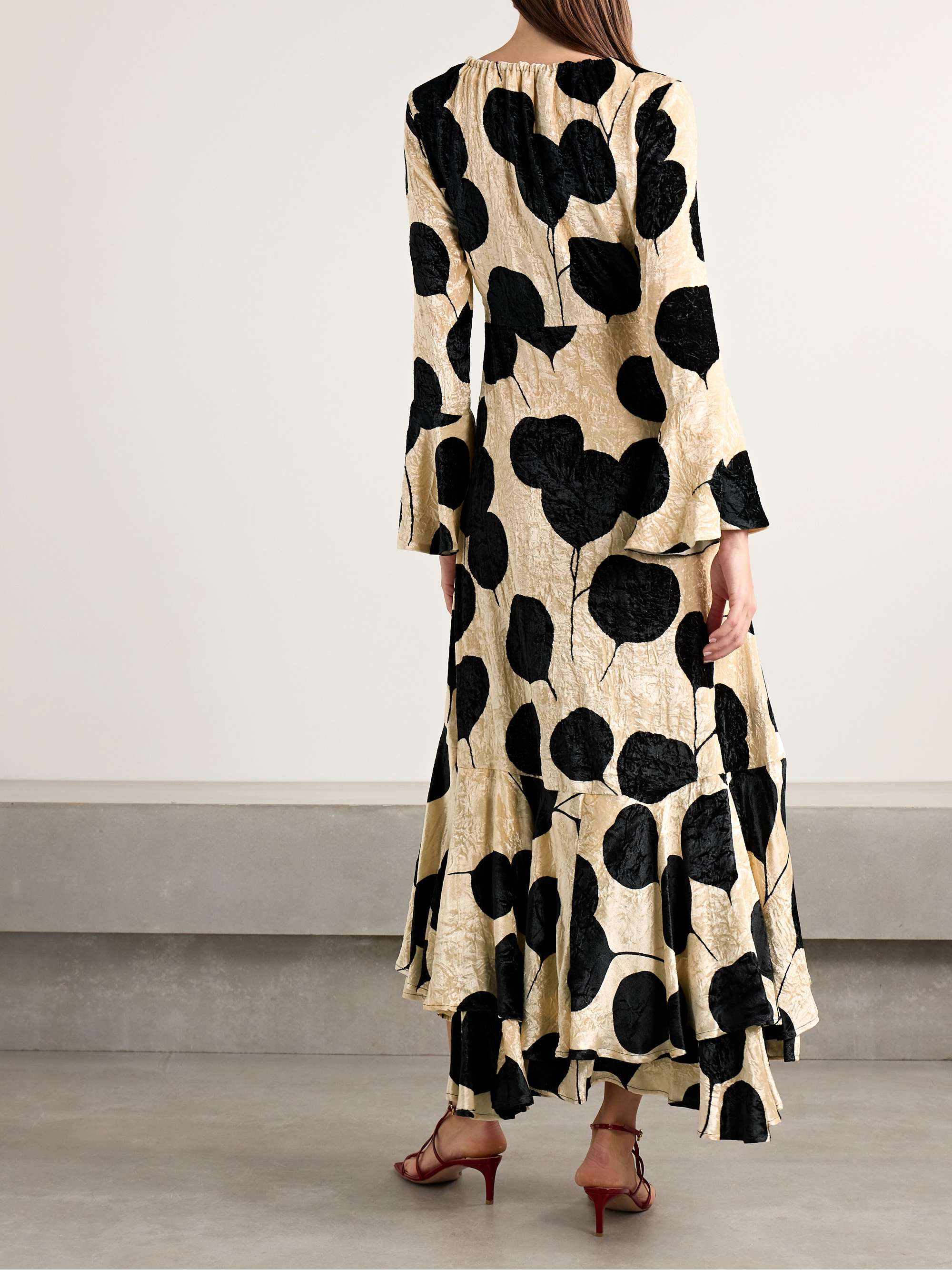 Cocteau lace-up printed crushed-velvet maxi dress view