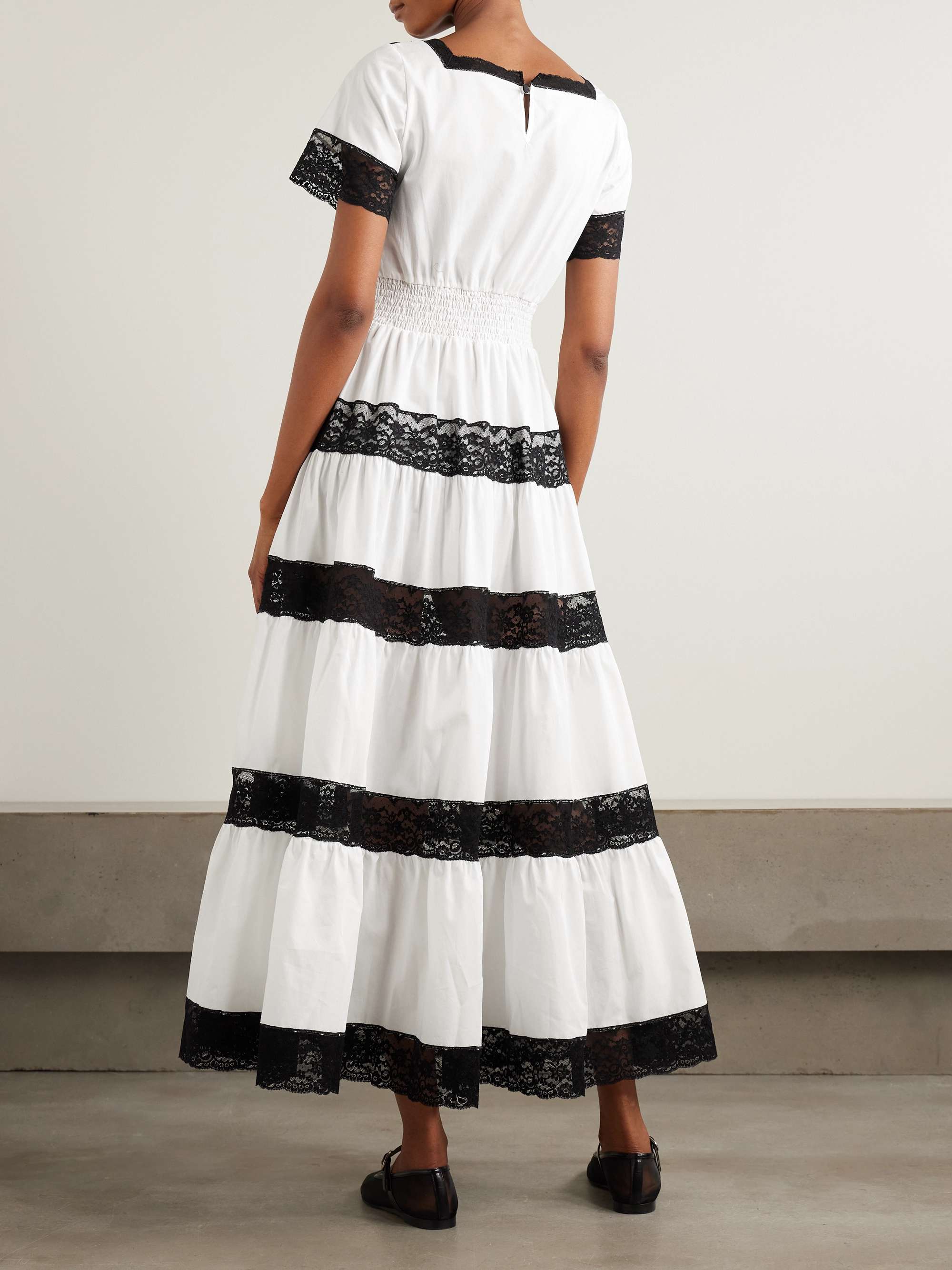 Tiered lace-trimmed cotton-poplin midi dress view