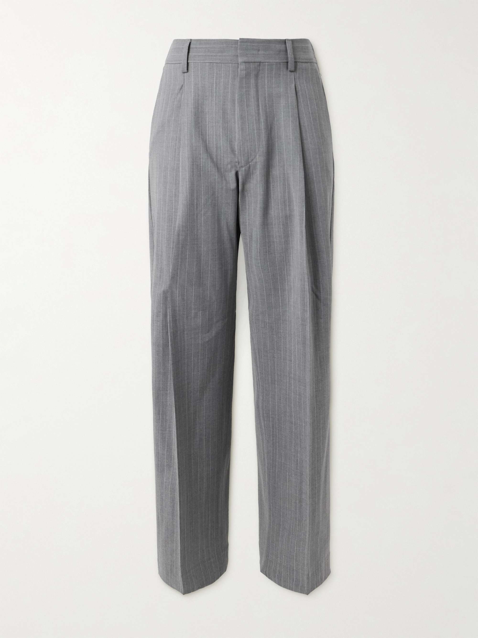Kay 1088 Tapered Pleated Pinstriped Recycled Woven Trousers hero visual