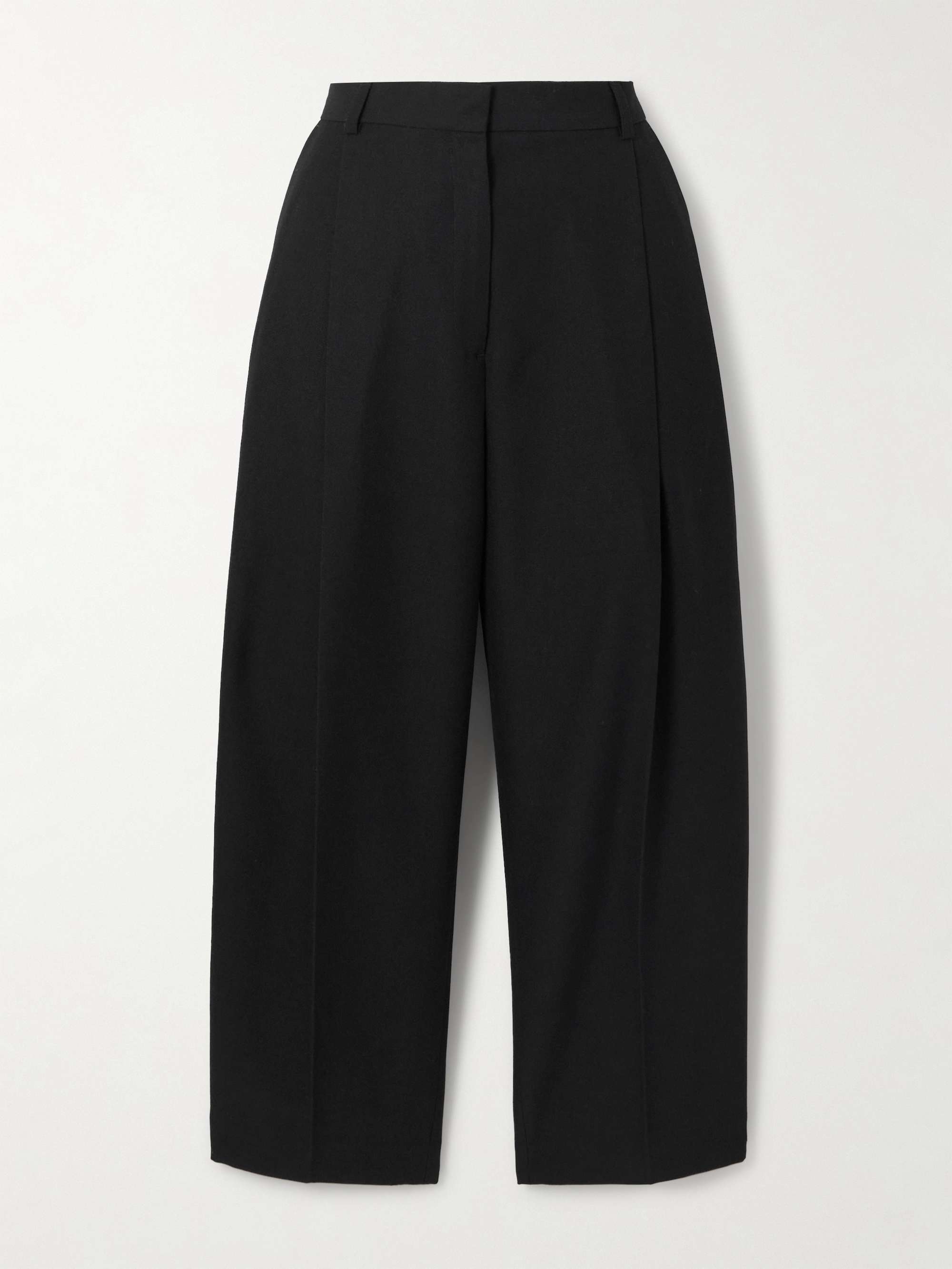 Cropped pleated satin-trimmed recycled crepe straight-leg pants hero visual