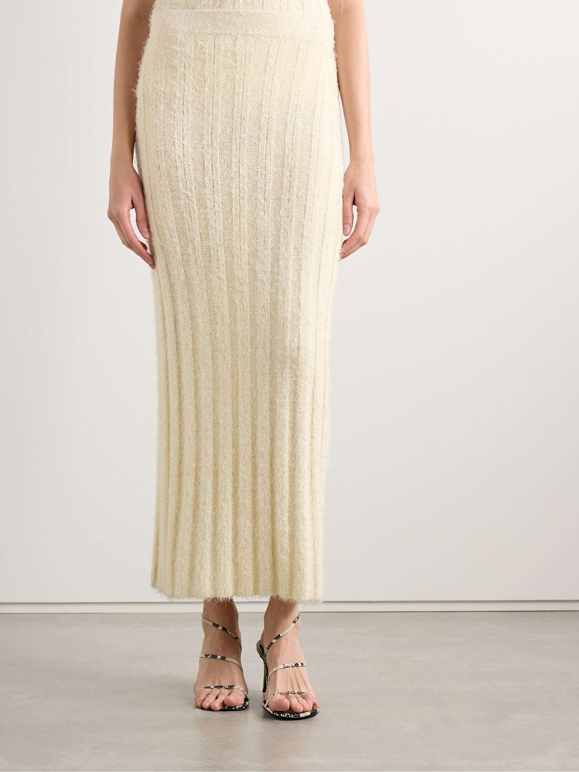 Claire ribbed brushed silk and cashmere-blend midi skirt view