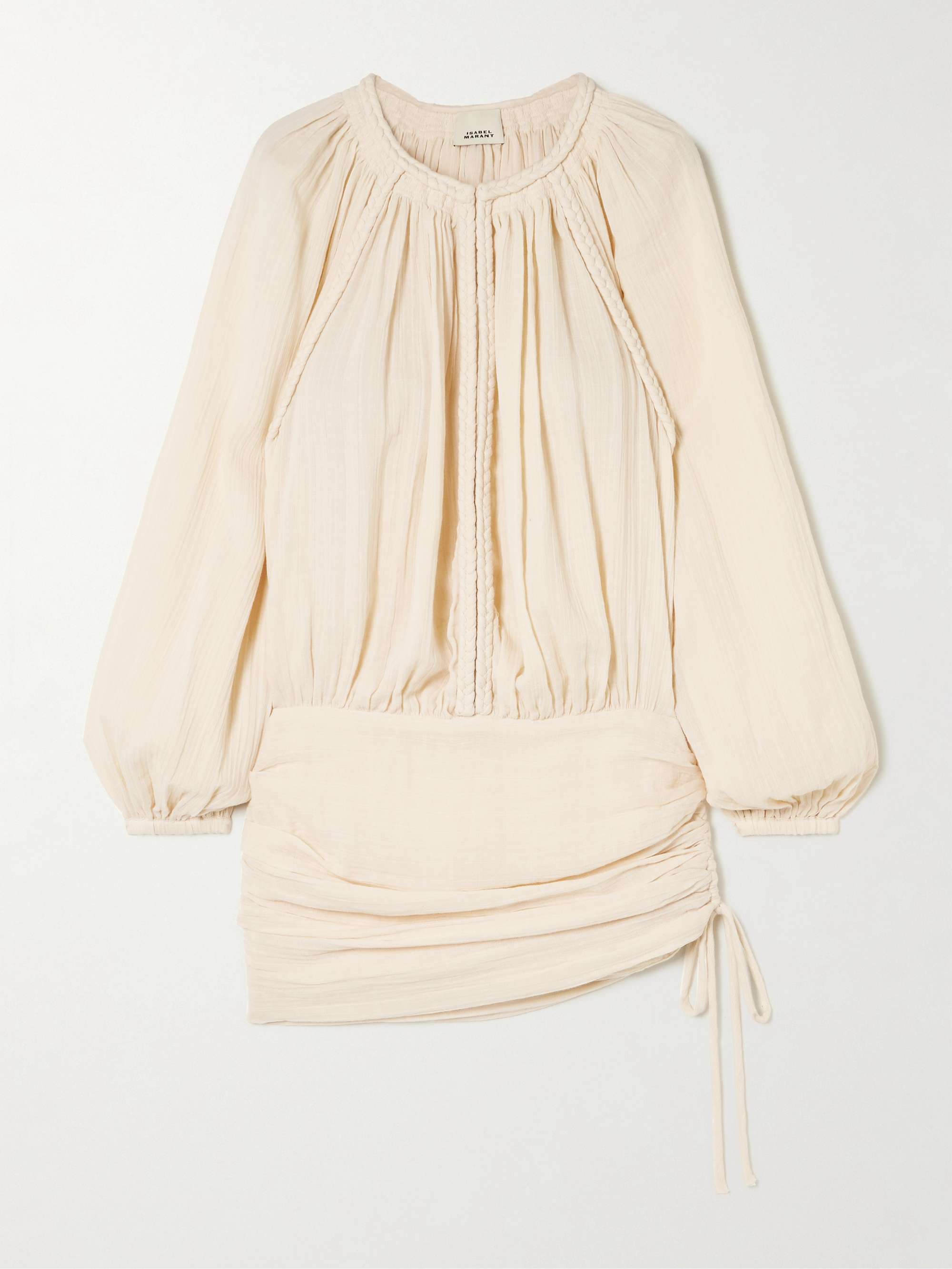 Jaoni gathered ruched braided cotton-gauze mini dress hero visual