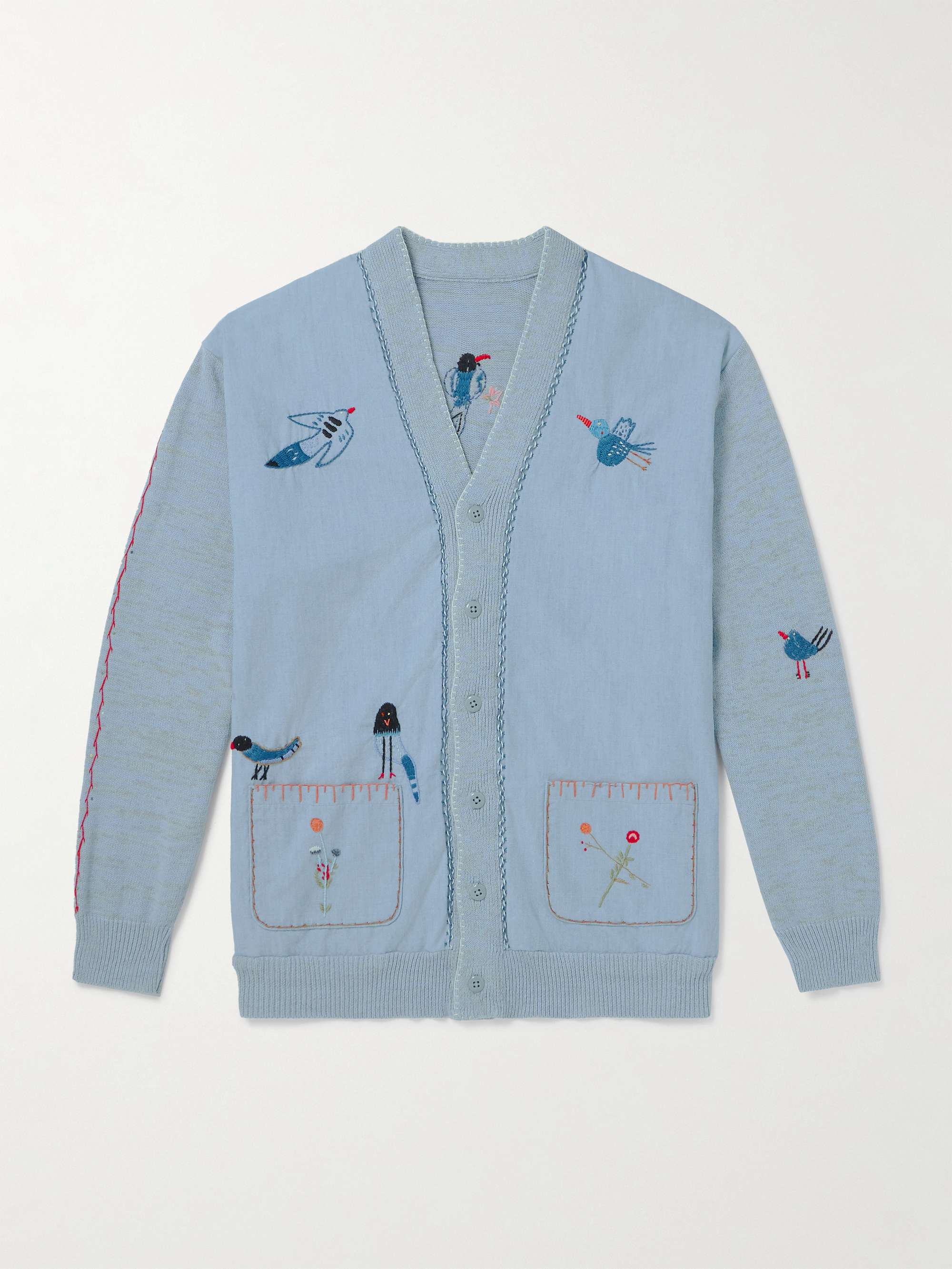 Magpie Embroidered Chambray-Trimmed Cotton Cardigan hero visual