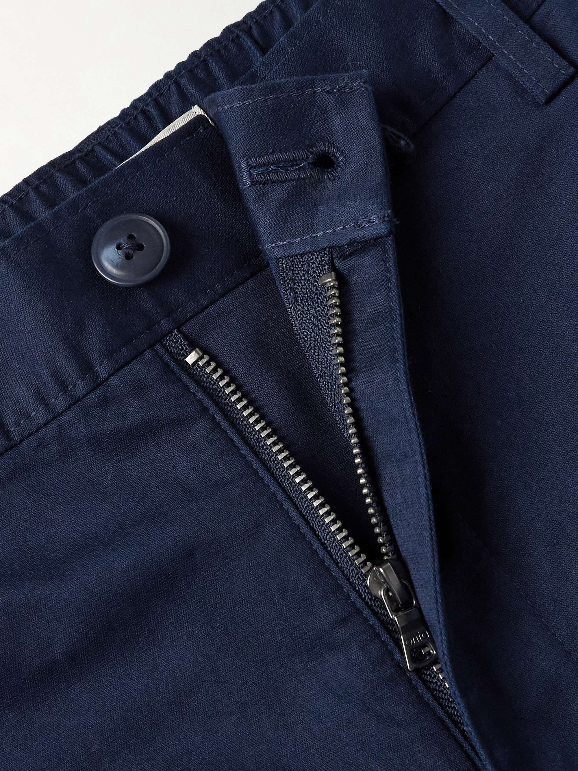Slim-Fit Pleated Garment-Dyed Stretch-Cotton Drawstring Trousers view