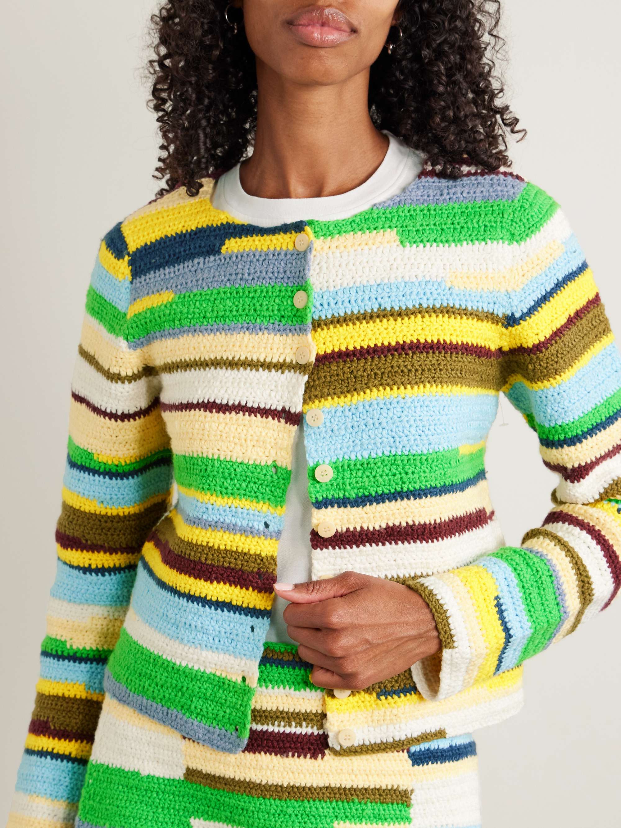 Striped crocheted organic cotton cardigan view