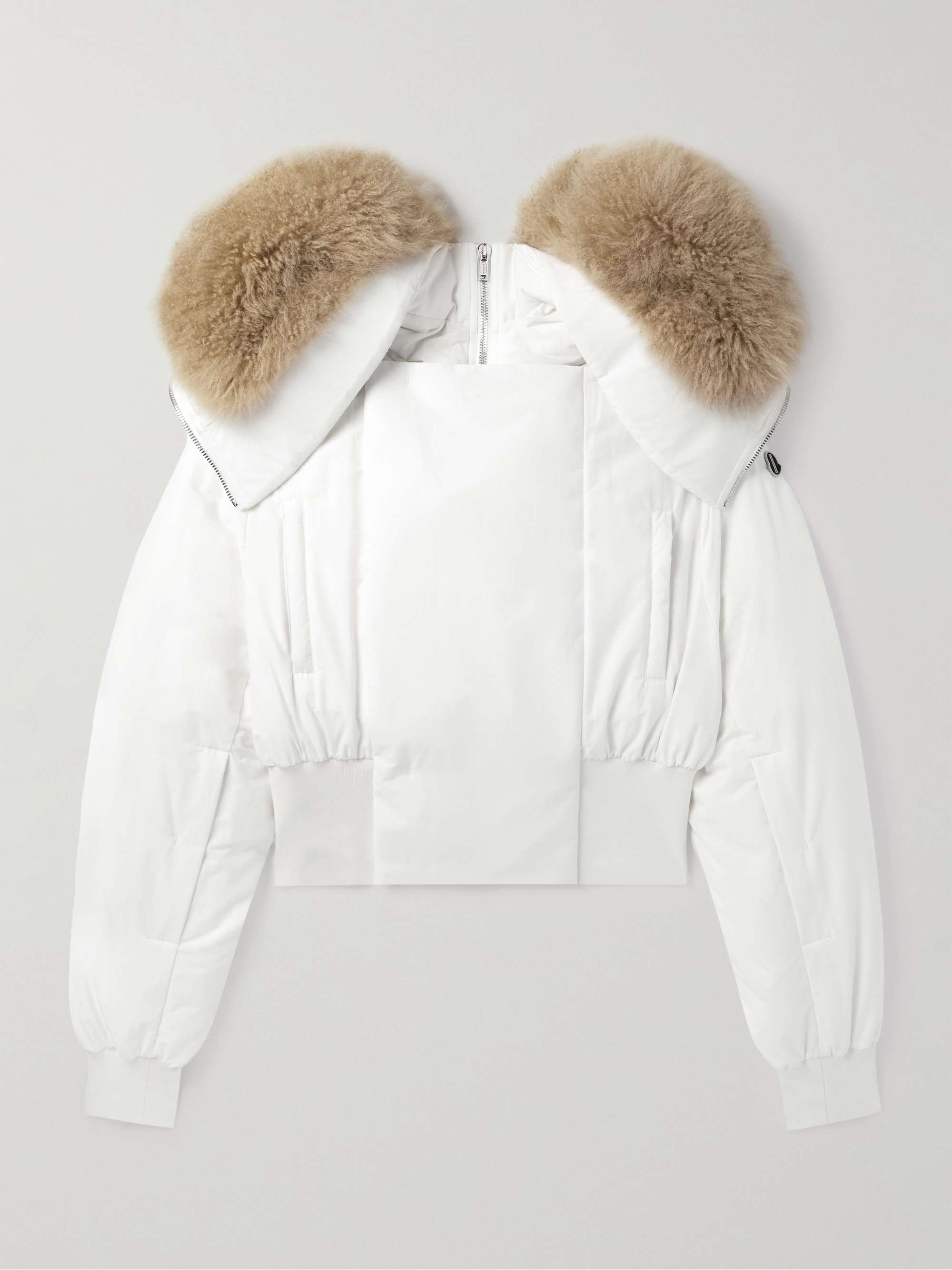 + Moncler Alice Logo-Appliquéd Shearling-Trimmed Cotton and Nylon-Blend Hooded Down Jacket hero visual