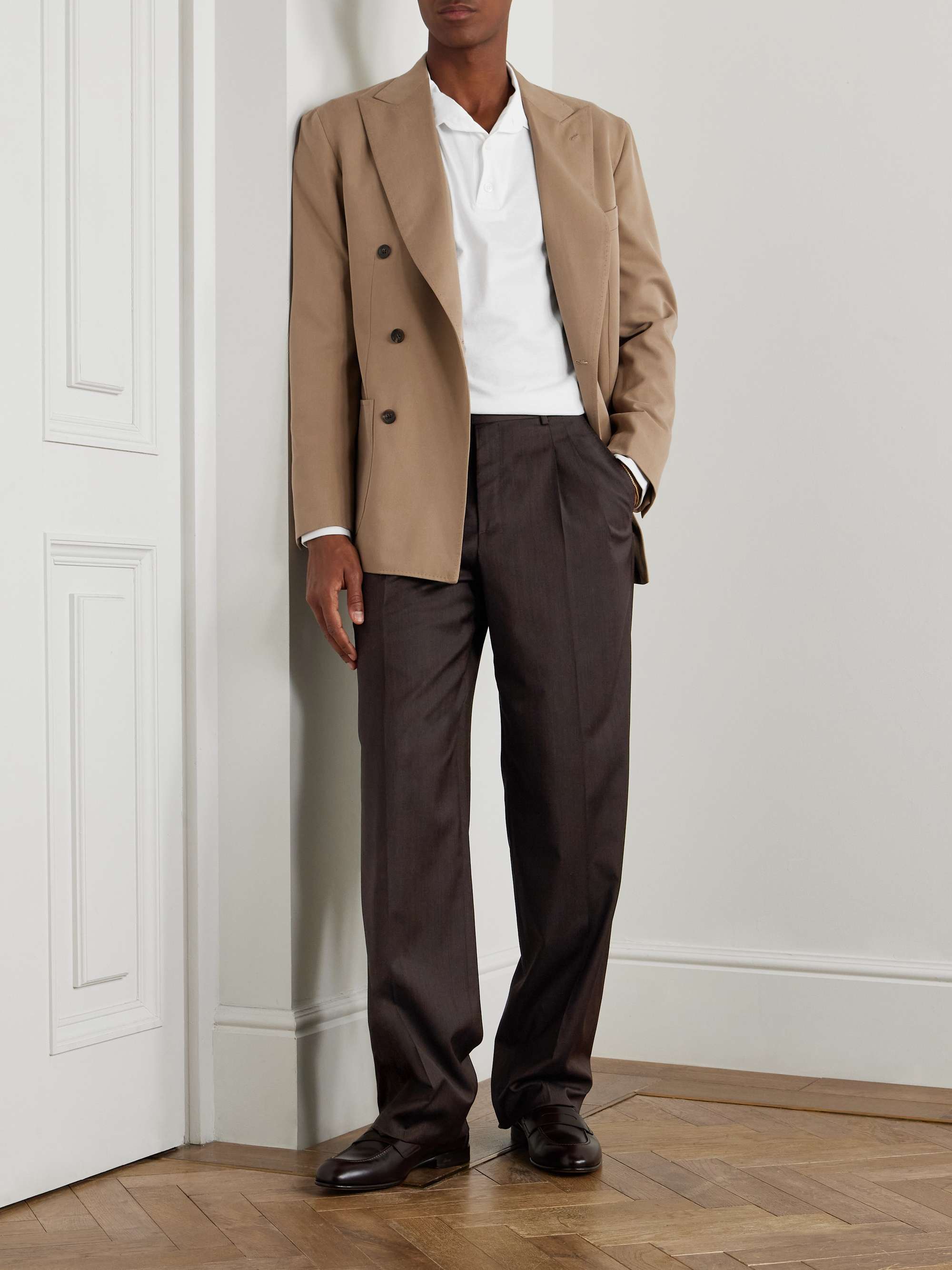 Capri Wide-Leg Pleated Wool-Blend Trousers view