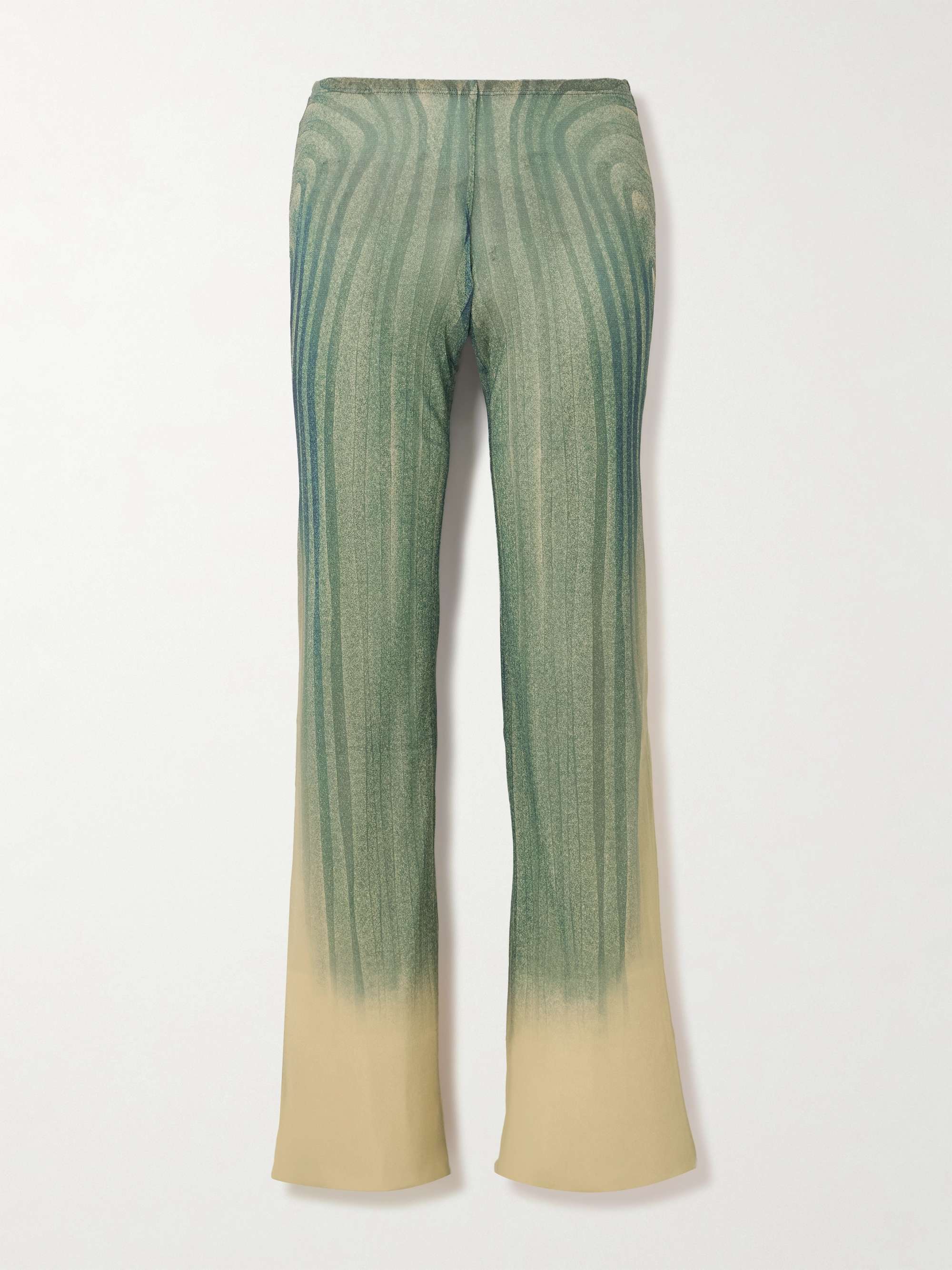 Printed mesh flared trousers hero visual