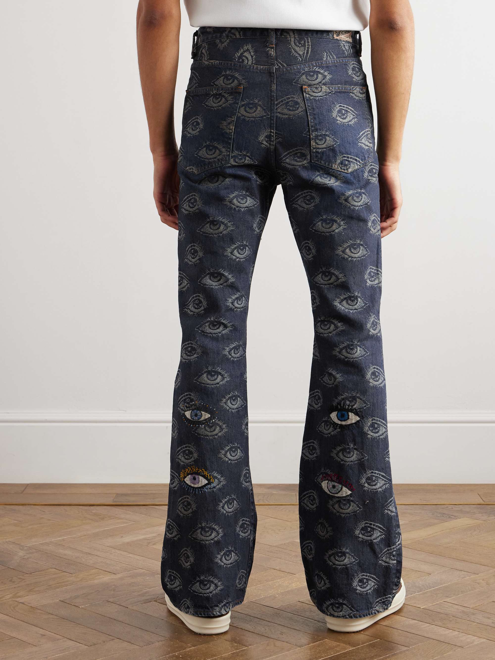Speakeasy Slim-Fit Flared Printed Distressed Jeans view