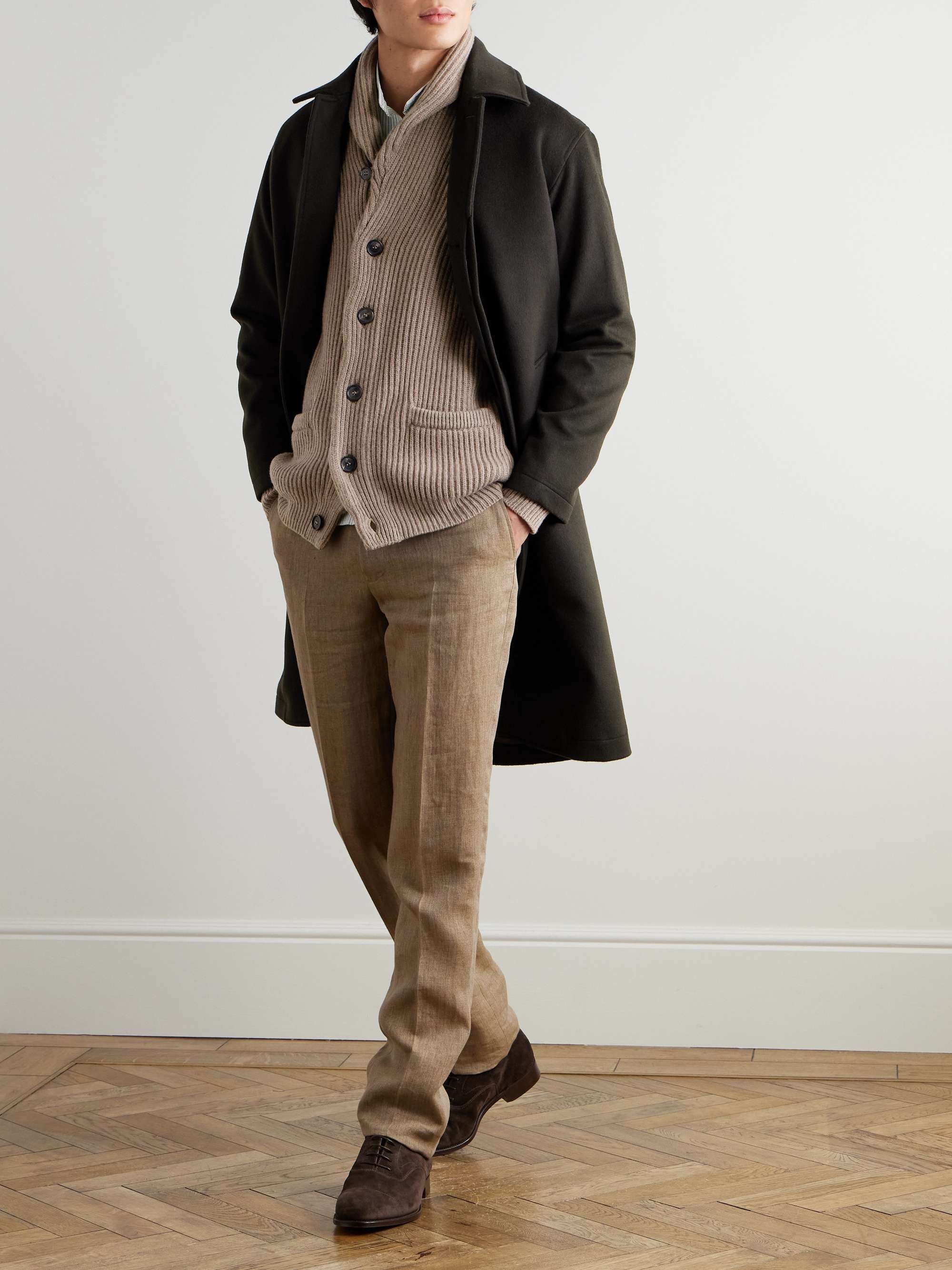 Shawl-Collar Ribbed Wool and Cashmere-Blend Cardigan view