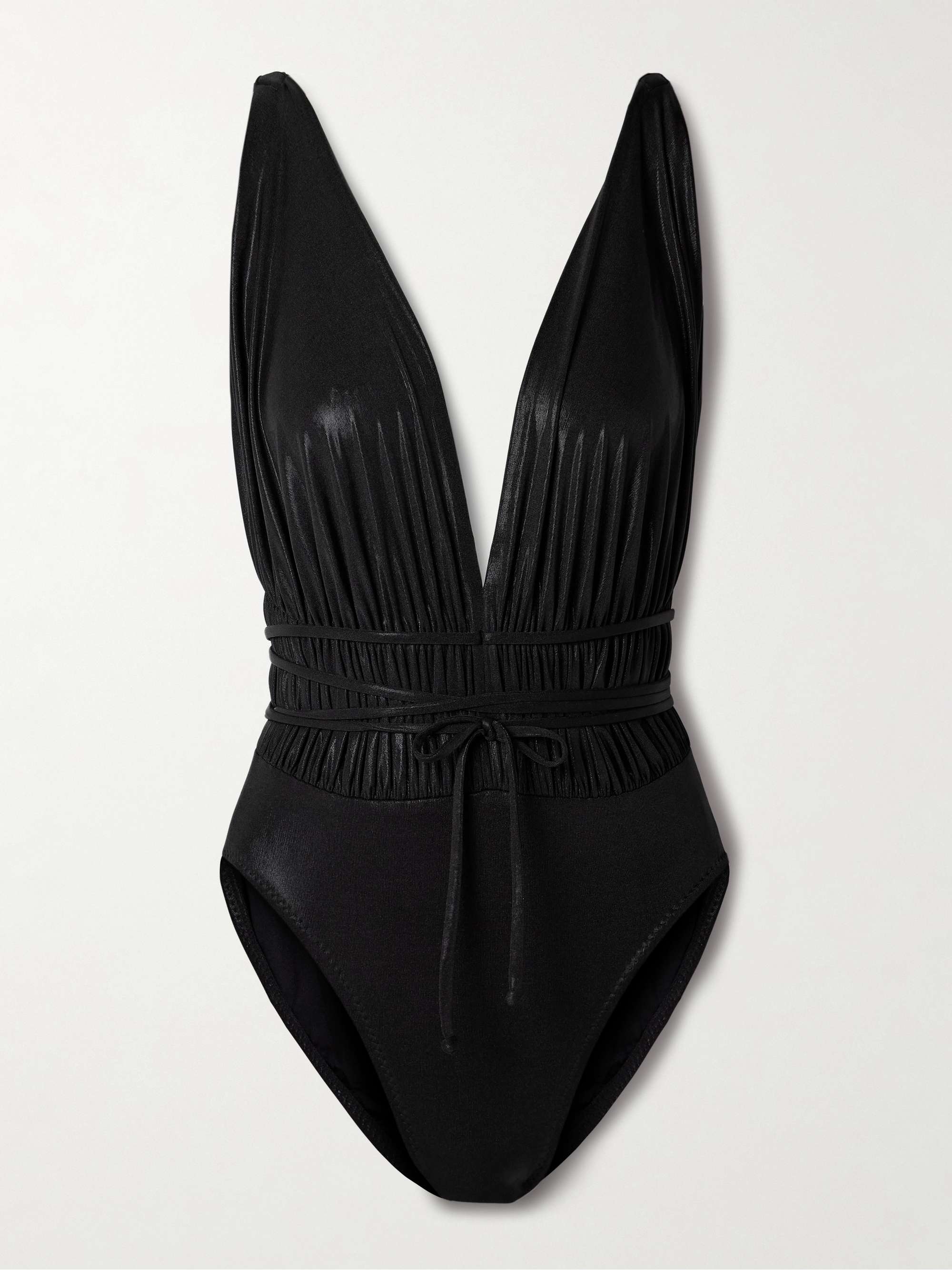 Goddess Mio ruched stretch-lamé swimsuit hero visual