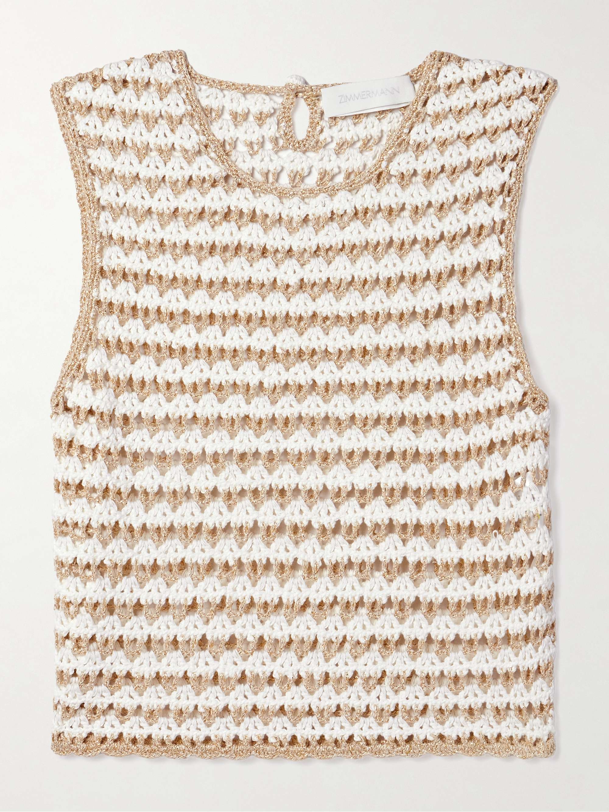 Tallow cropped striped crocheted cotton-blend tank hero visual