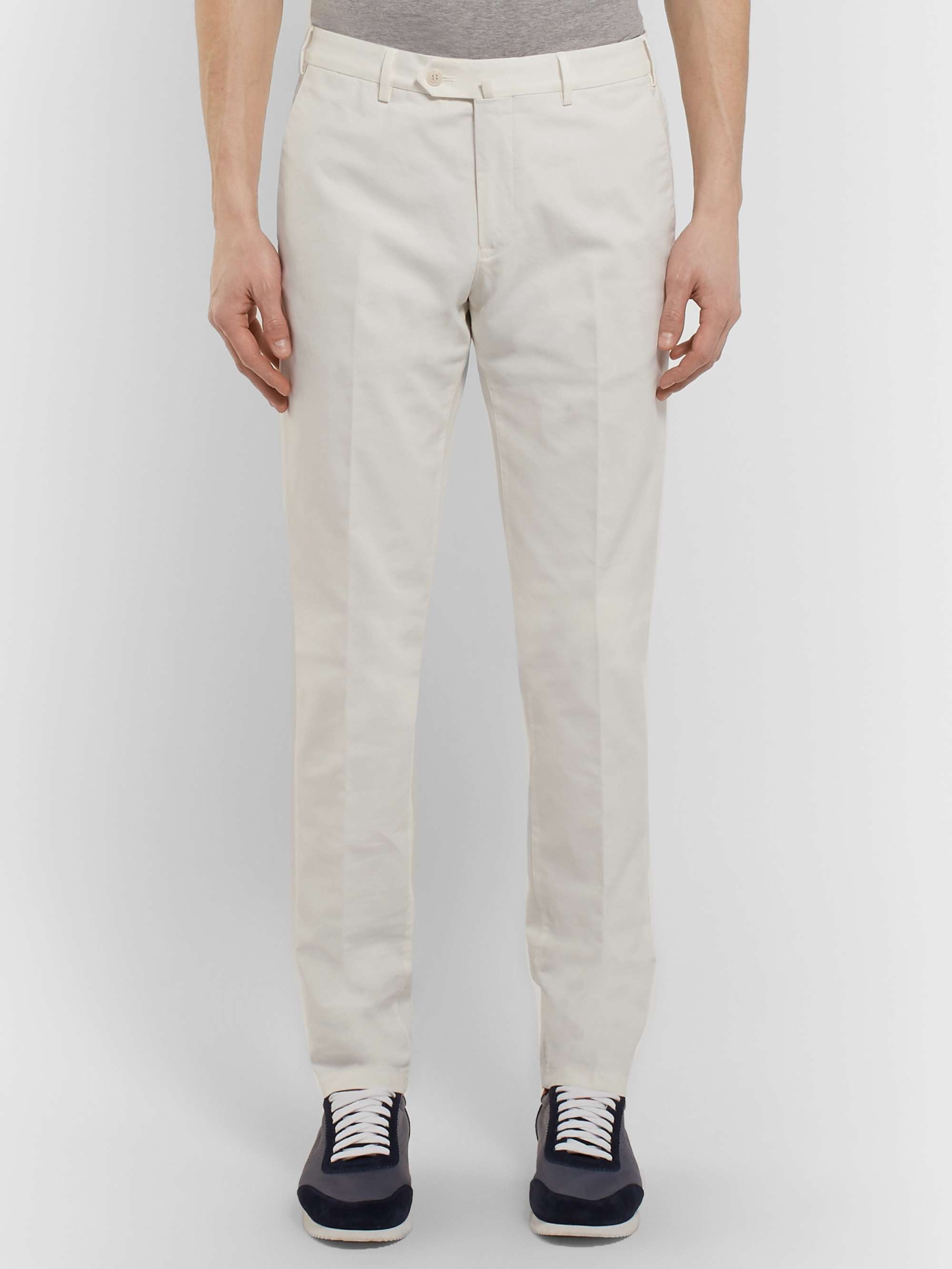 Slim-Fit Washed Cotton-Blend Trousers view