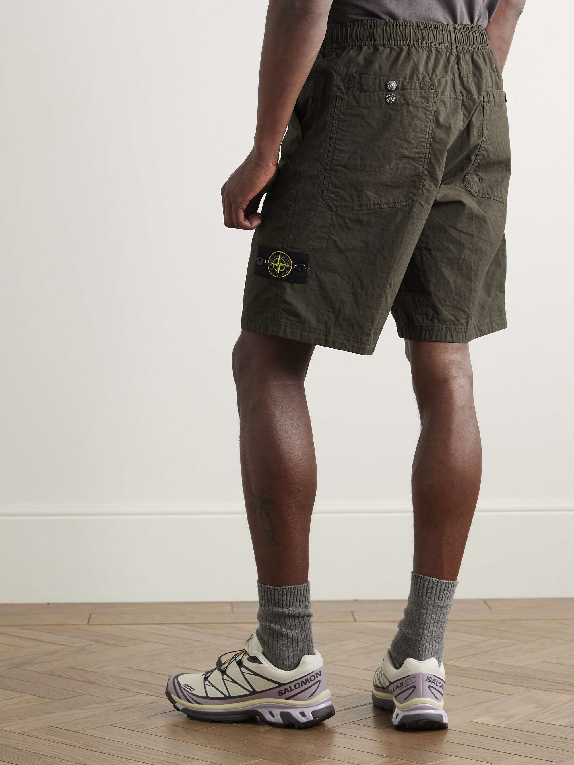 Straight-Leg Logo-Appliquéd Garment-Dyed Stretch Ripstop-TC Shorts view