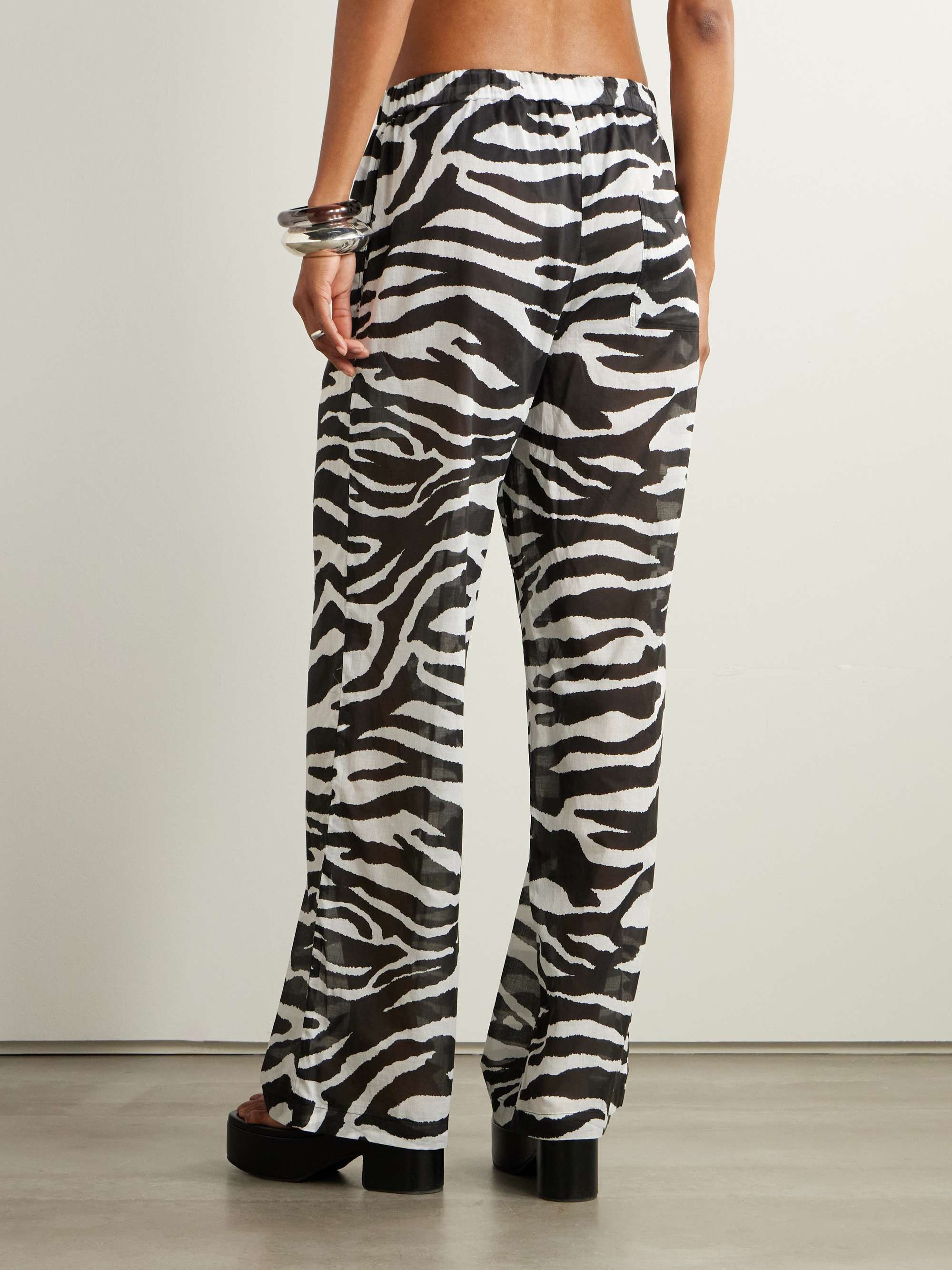 Zebra-print cotton-voile wide-leg pants view