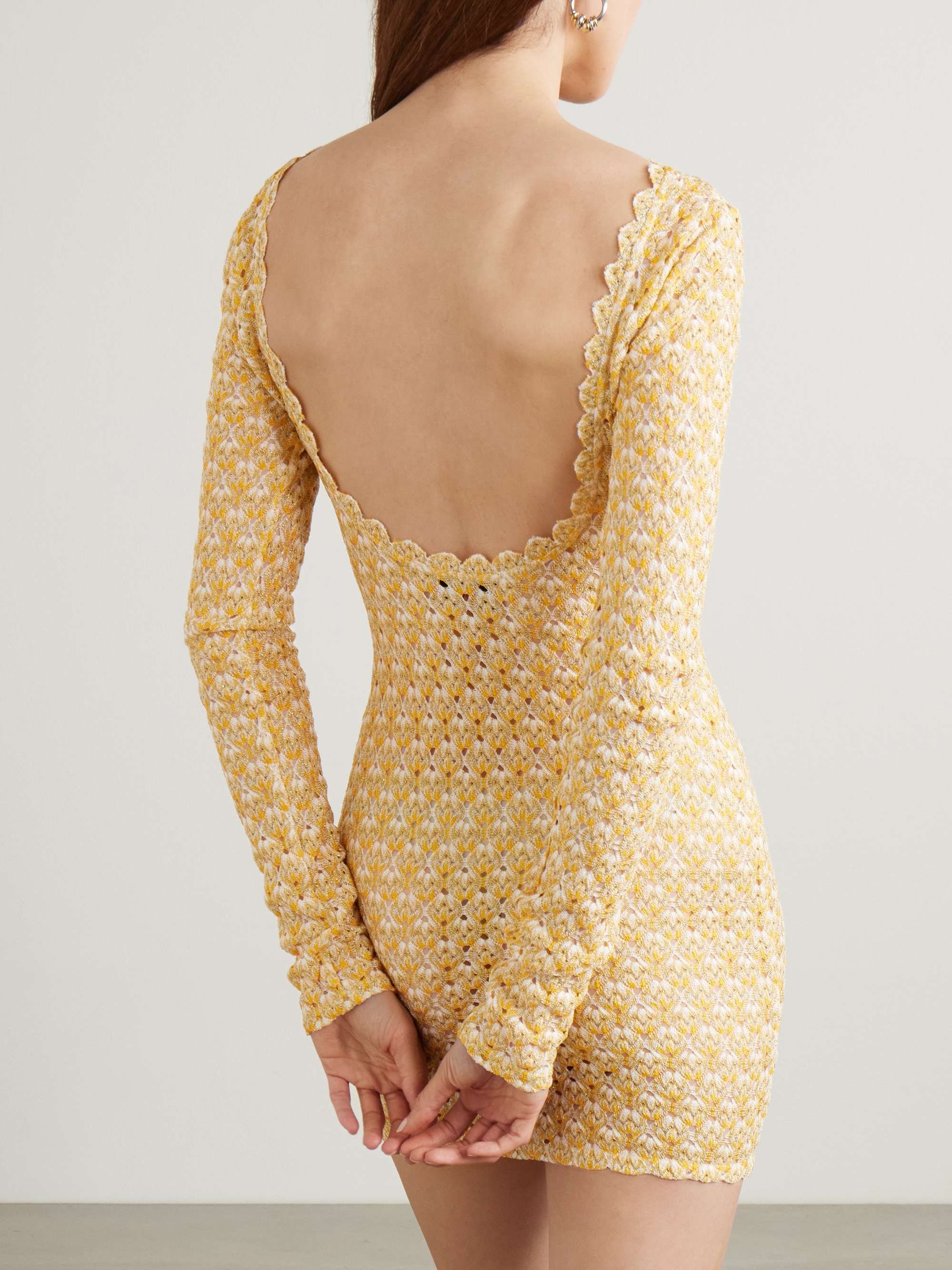 Scalloped metallic crochet-knit mini dress view