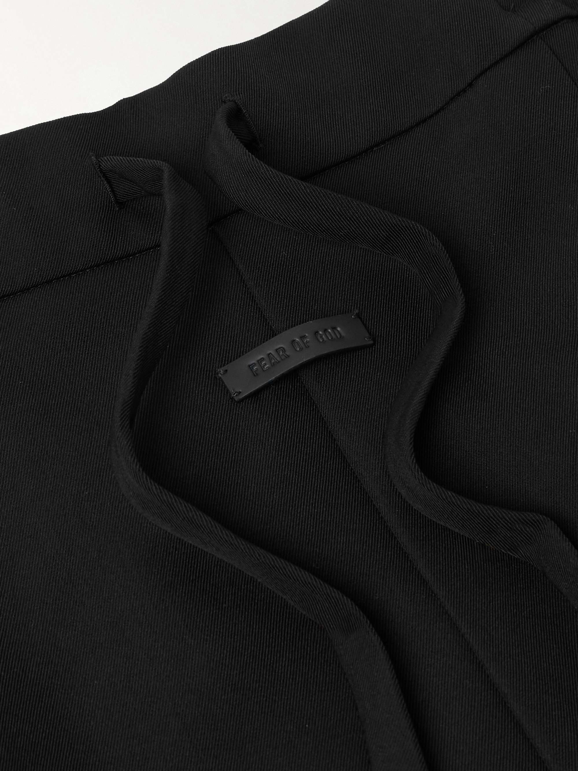 Wide-Leg Pleated Wool and Cotton-Blend Twill Drawstring Trousers view