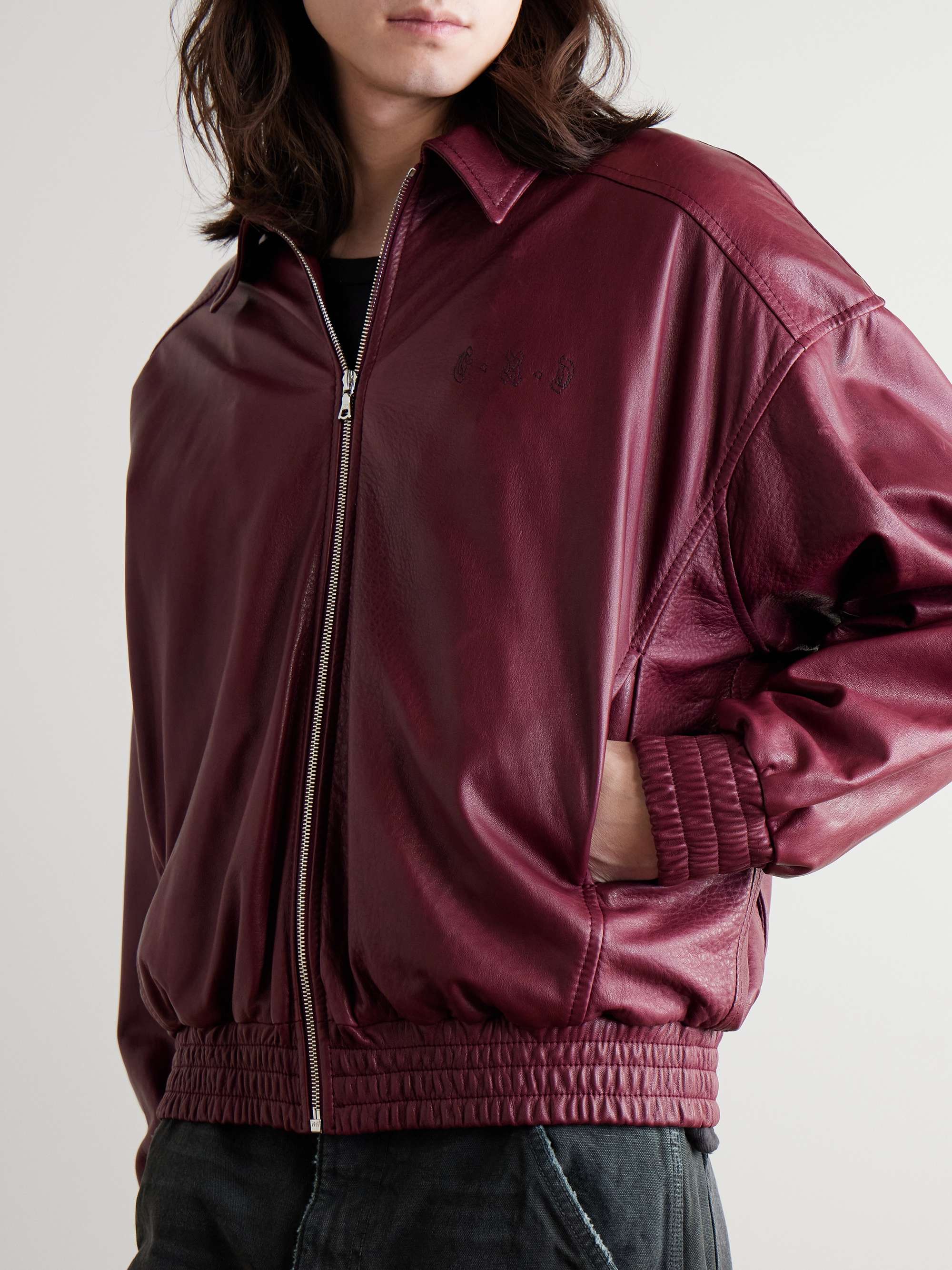Logo-Embroidered Full-Grain Leather Jacket view