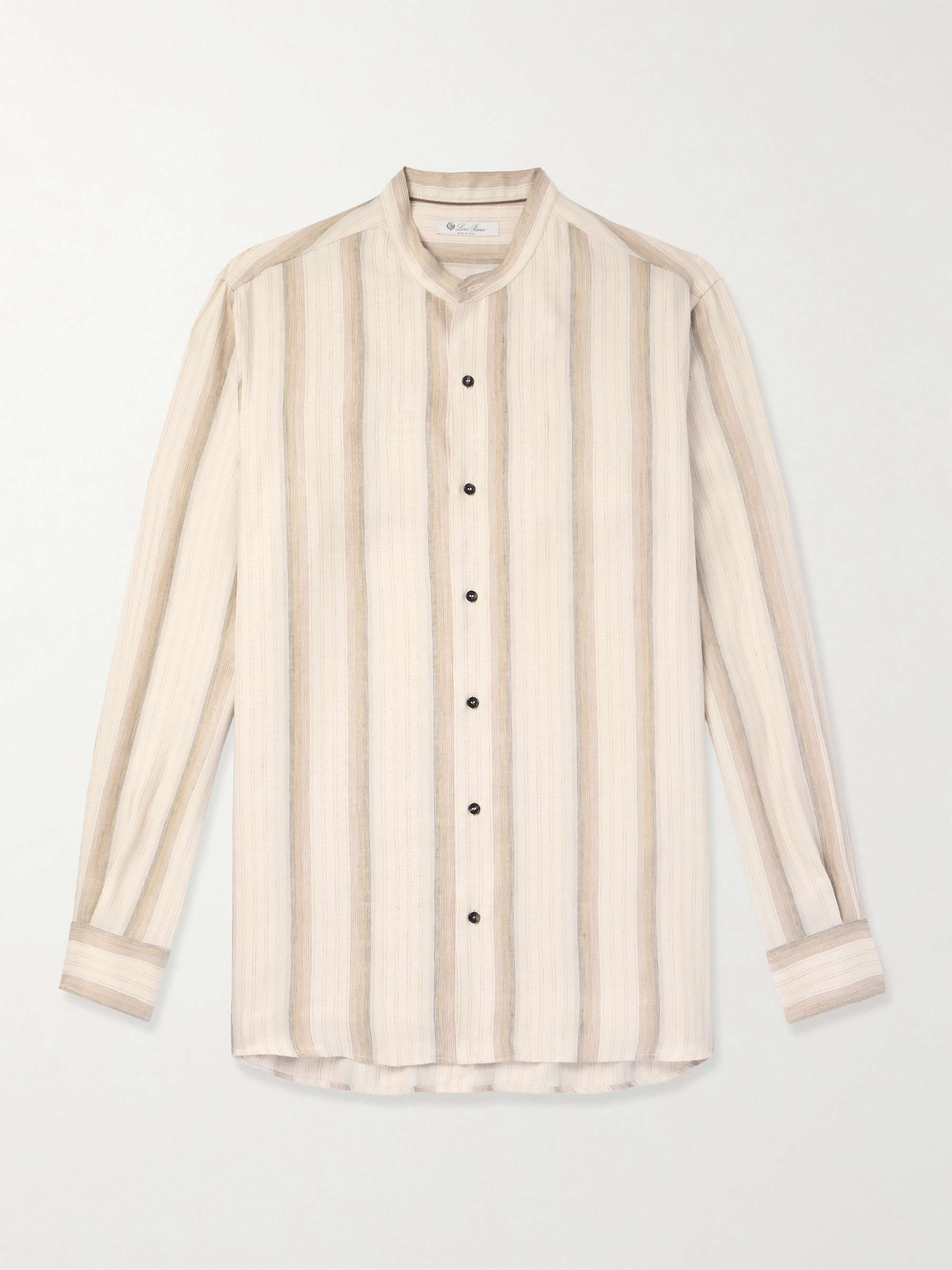 Elia Grandad-Collar Striped Linen and Silk-Blend Shirt hero visual