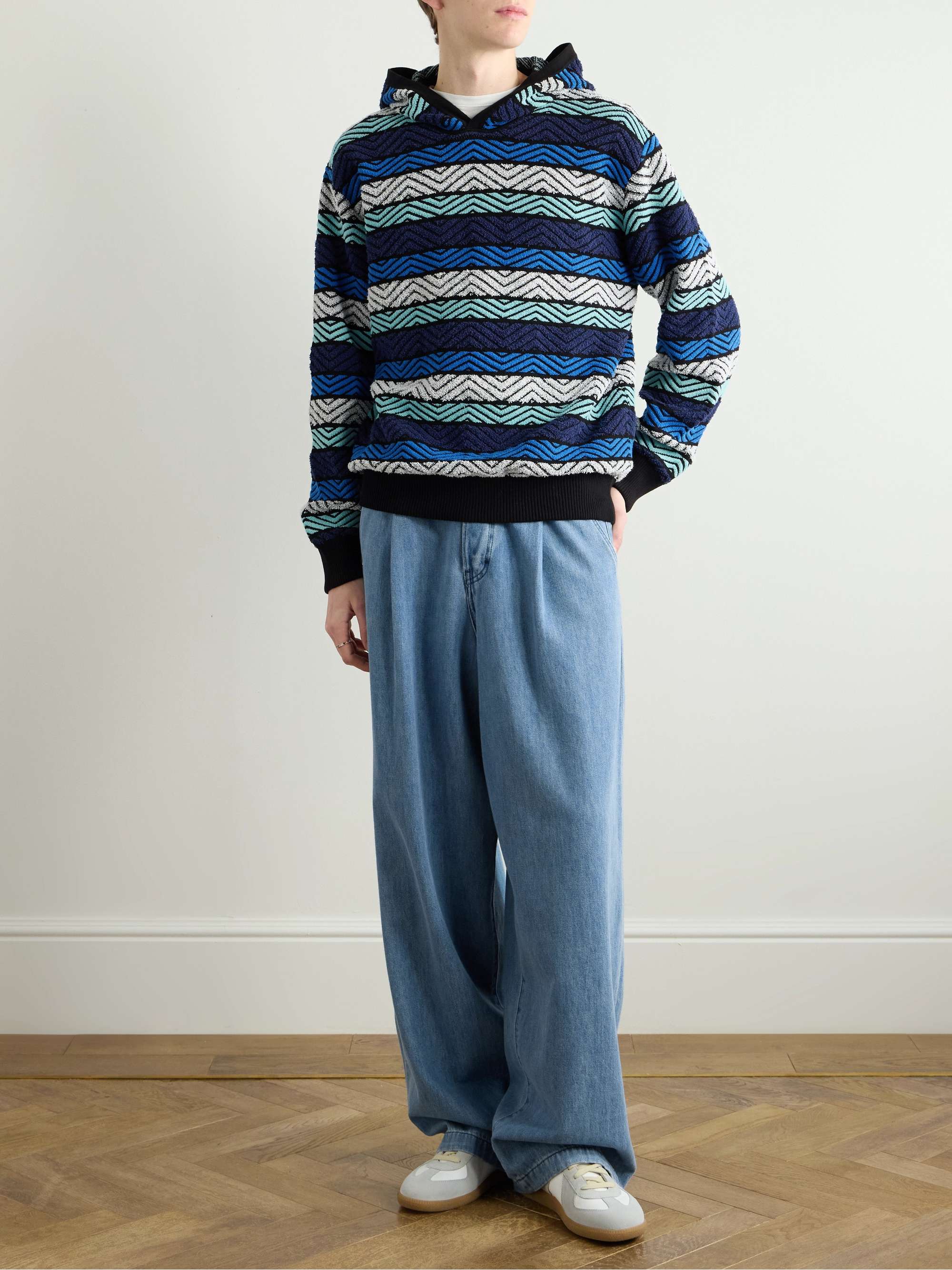 Striped Cotton-Blend Terry Jacquard Hoodie view