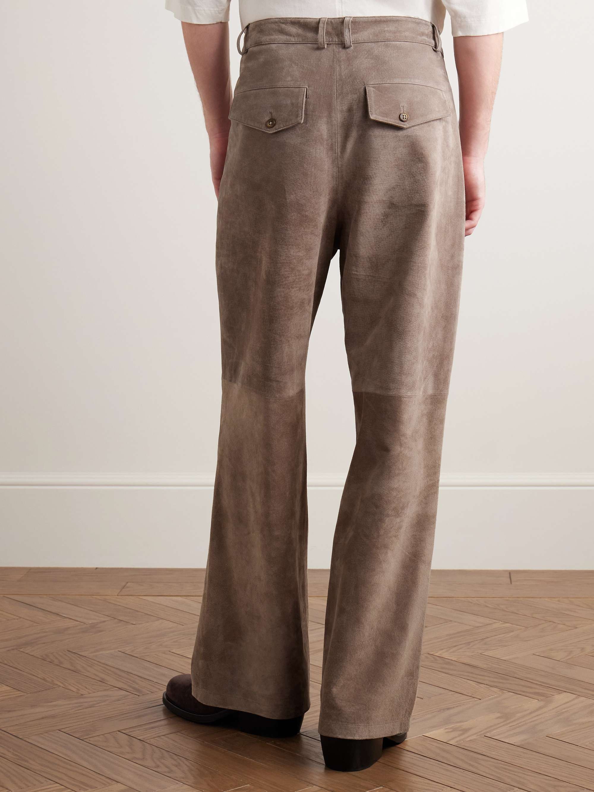 Straight-Leg Pleated Suede Trousers view