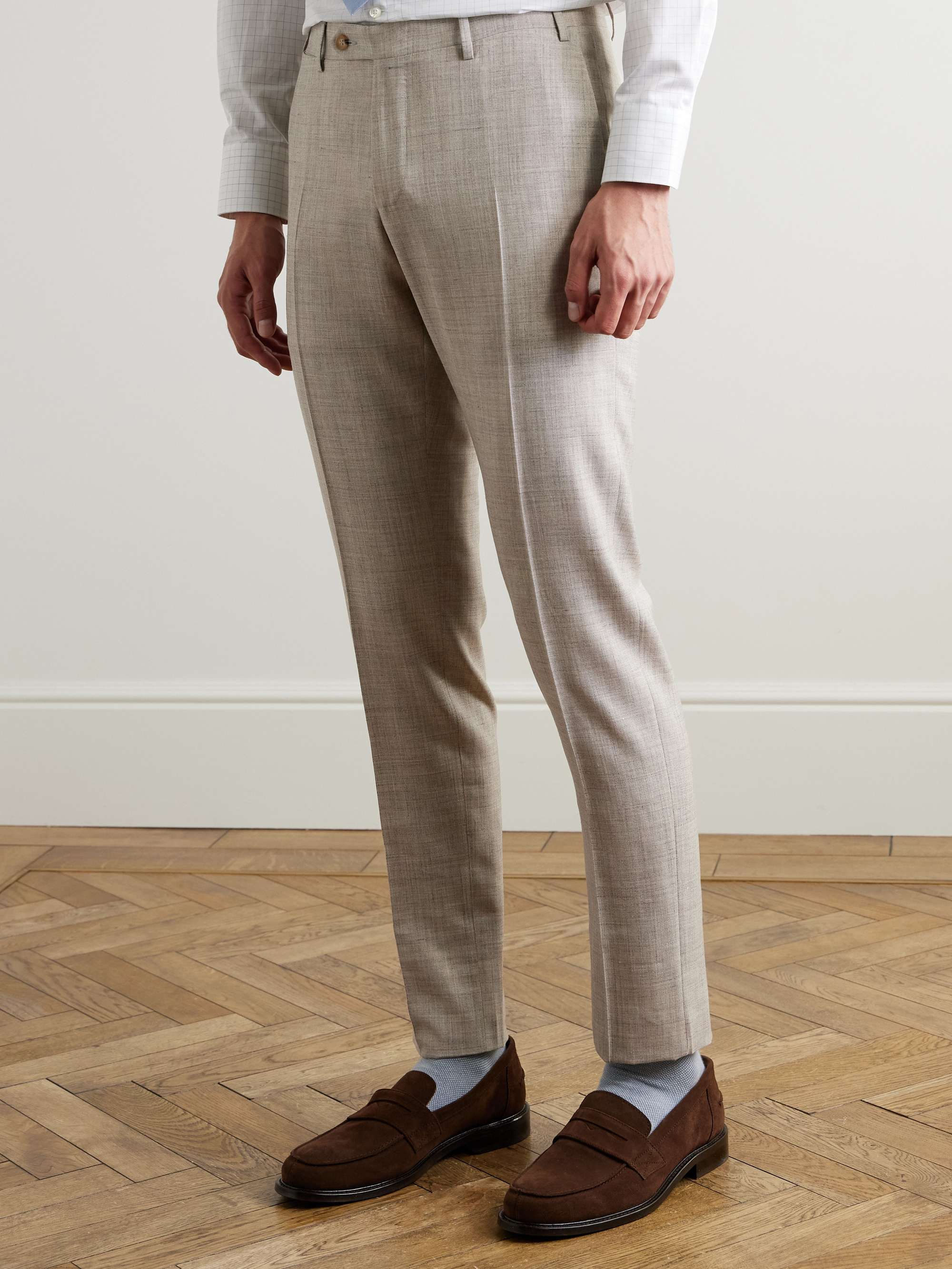 Wool, Silk and Linen-Blend Suit Trousers view