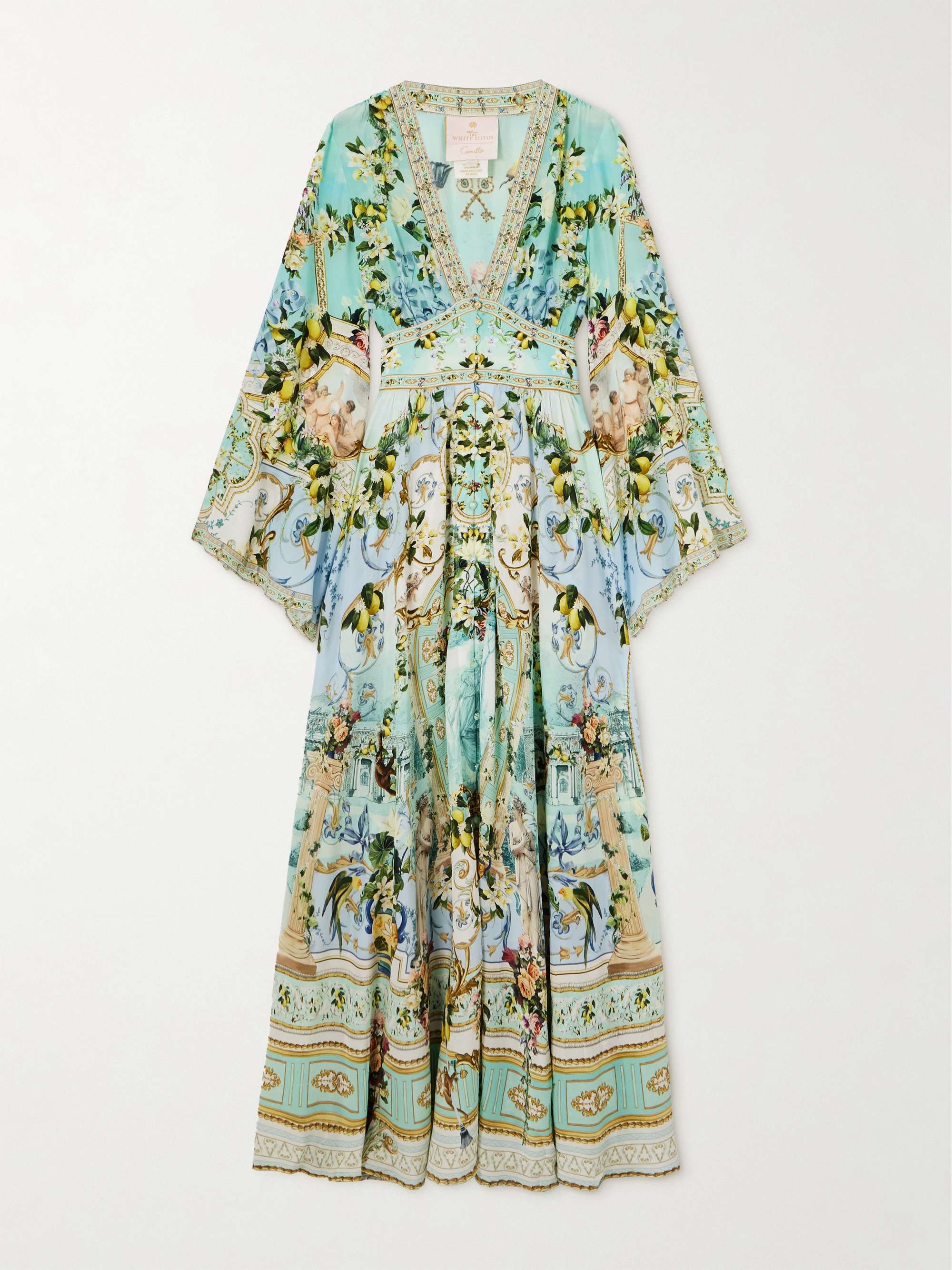 + The White Lotus crystal-embellished printed silk-satin maxi dress hero visual