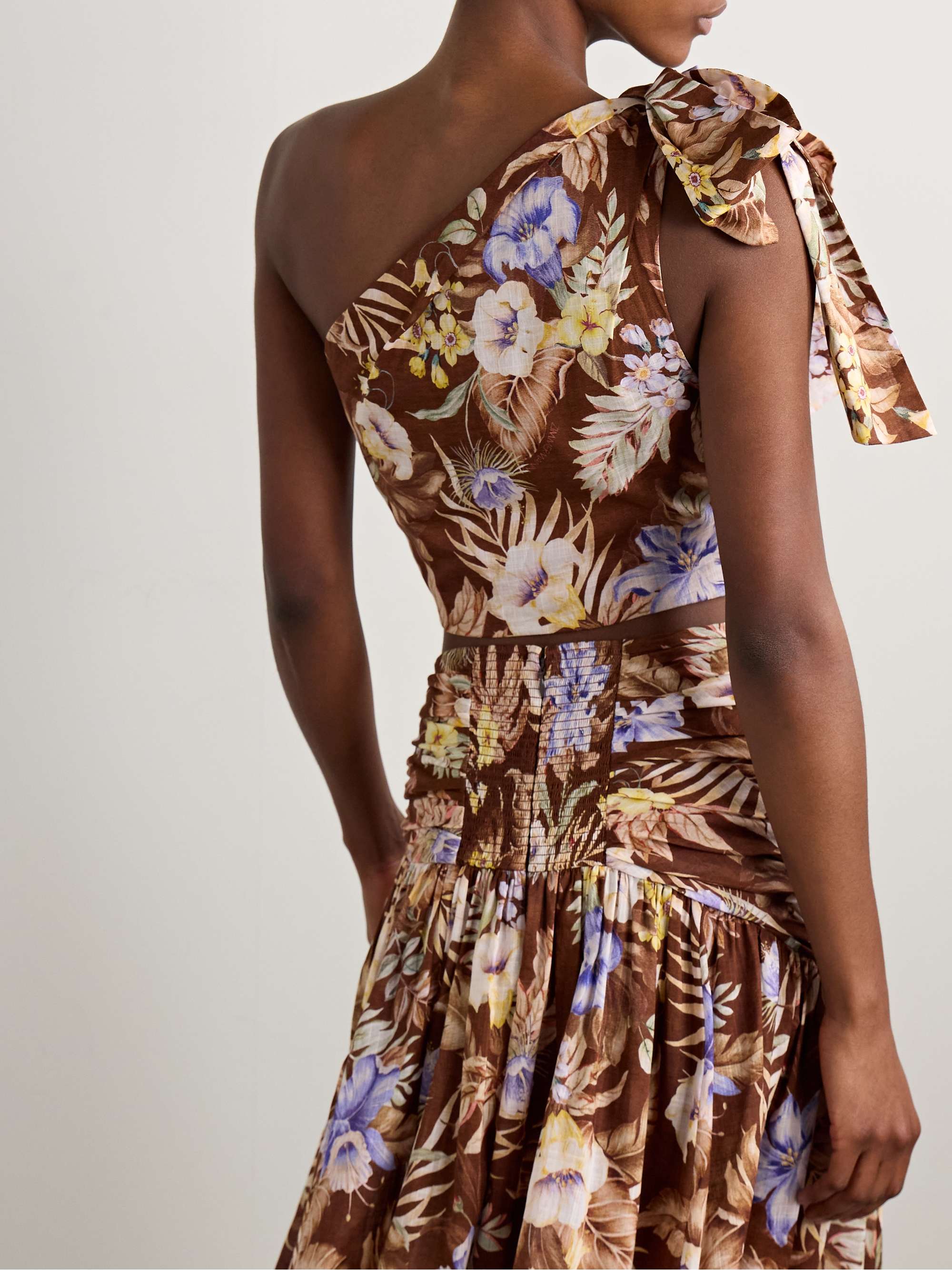 Coco one-shoulder cropped floral-print cotton-voile top view