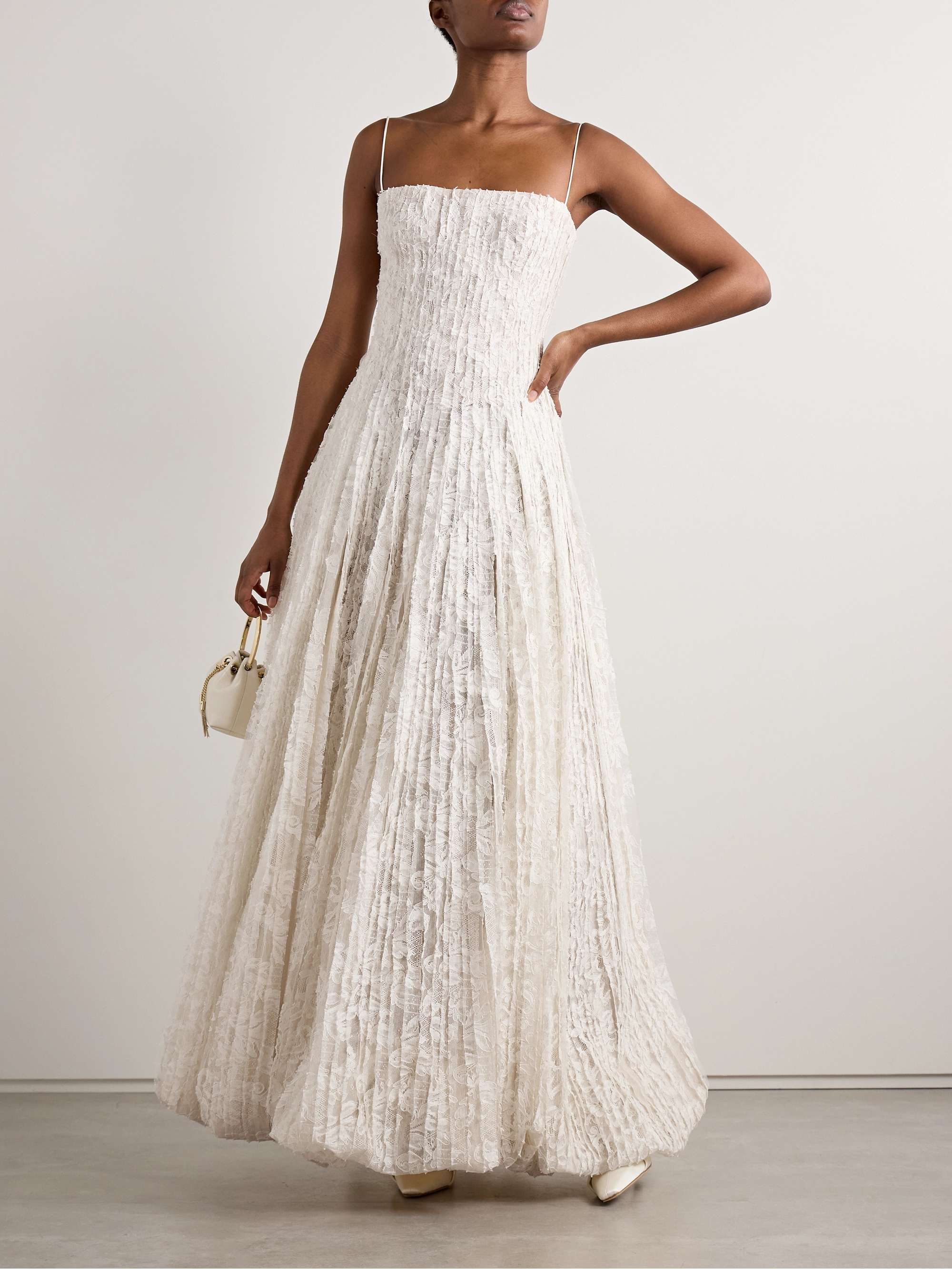 Marlow pintucked cotton-blend corded lace gown view