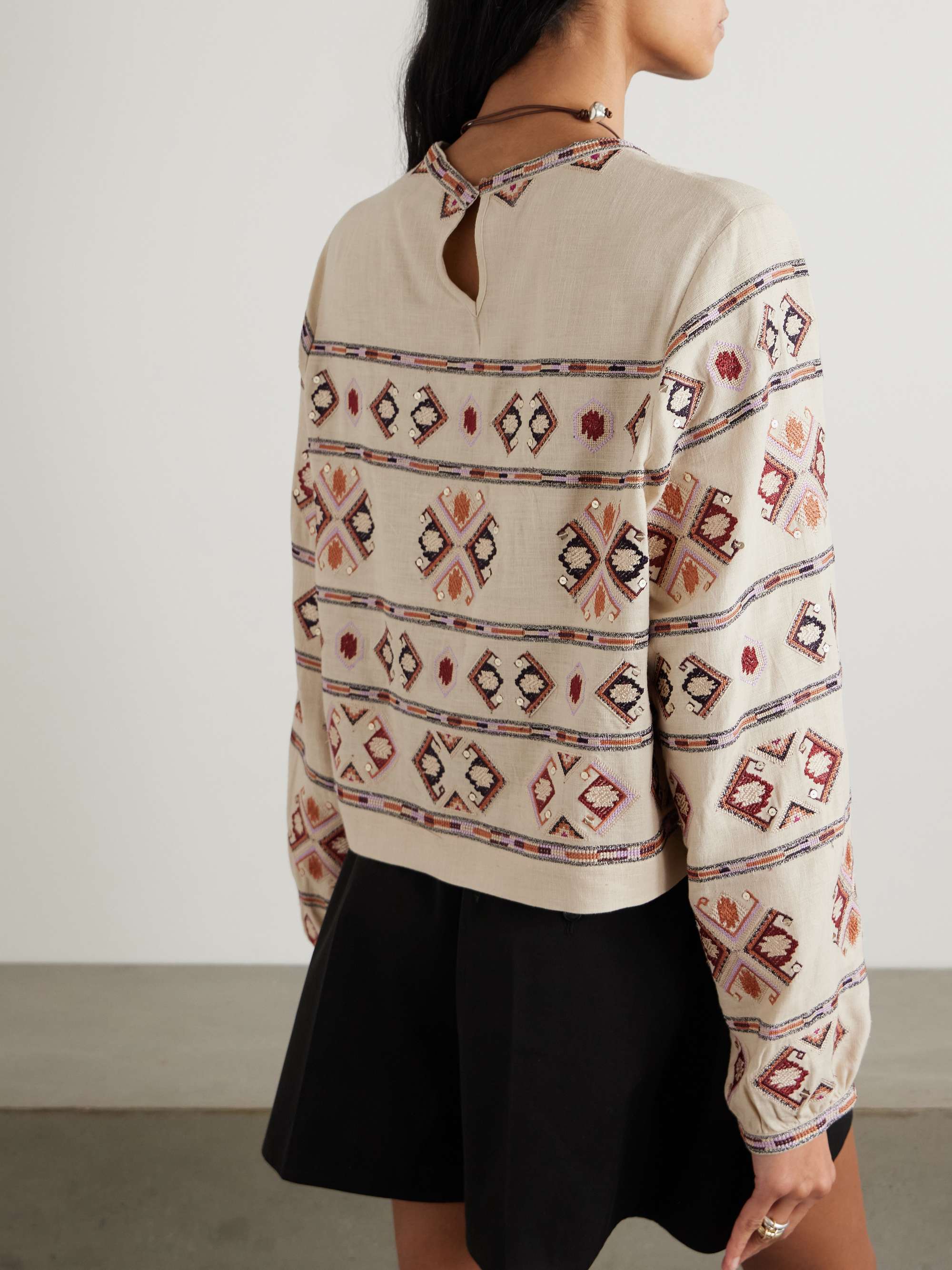Zeyna sequin-embellished embroidered silk-gauze top view