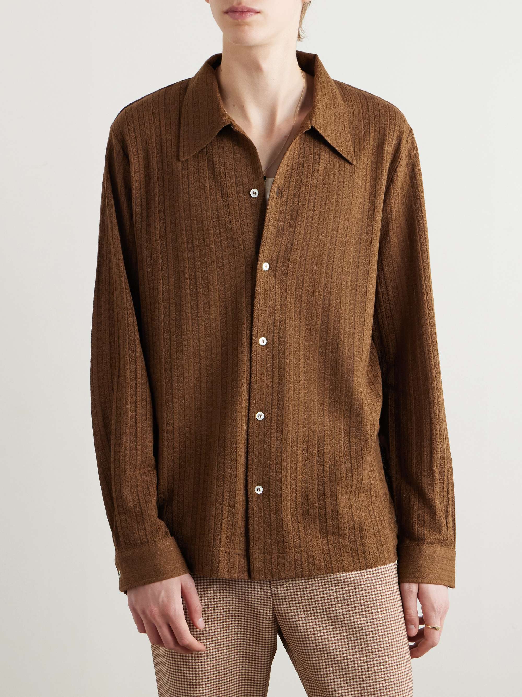 Ripley Camp-Collar Pointelle-Knit Organic Cotton-Blend Shirt view