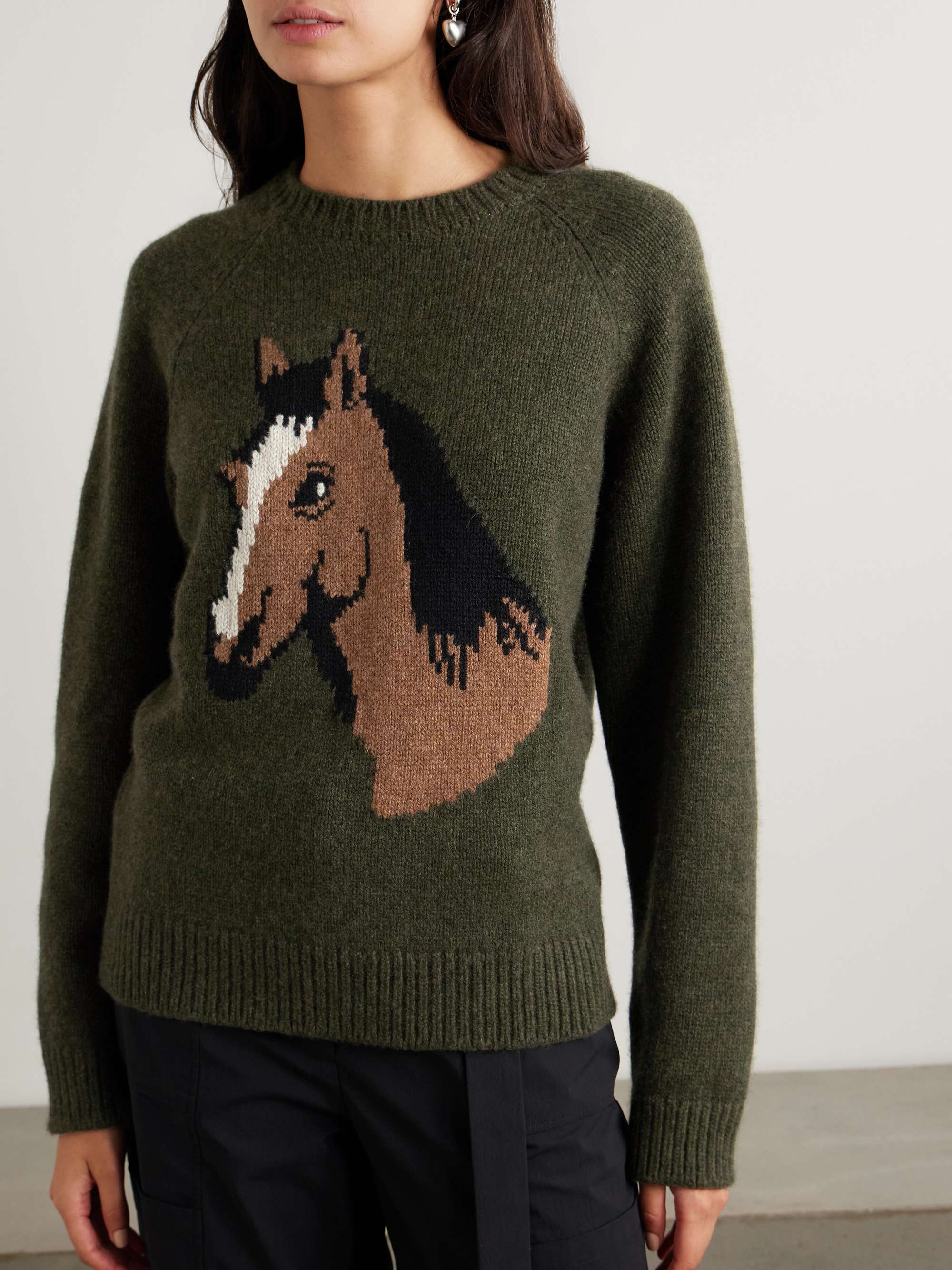 Horsey intarsia-knit cashmere sweater view