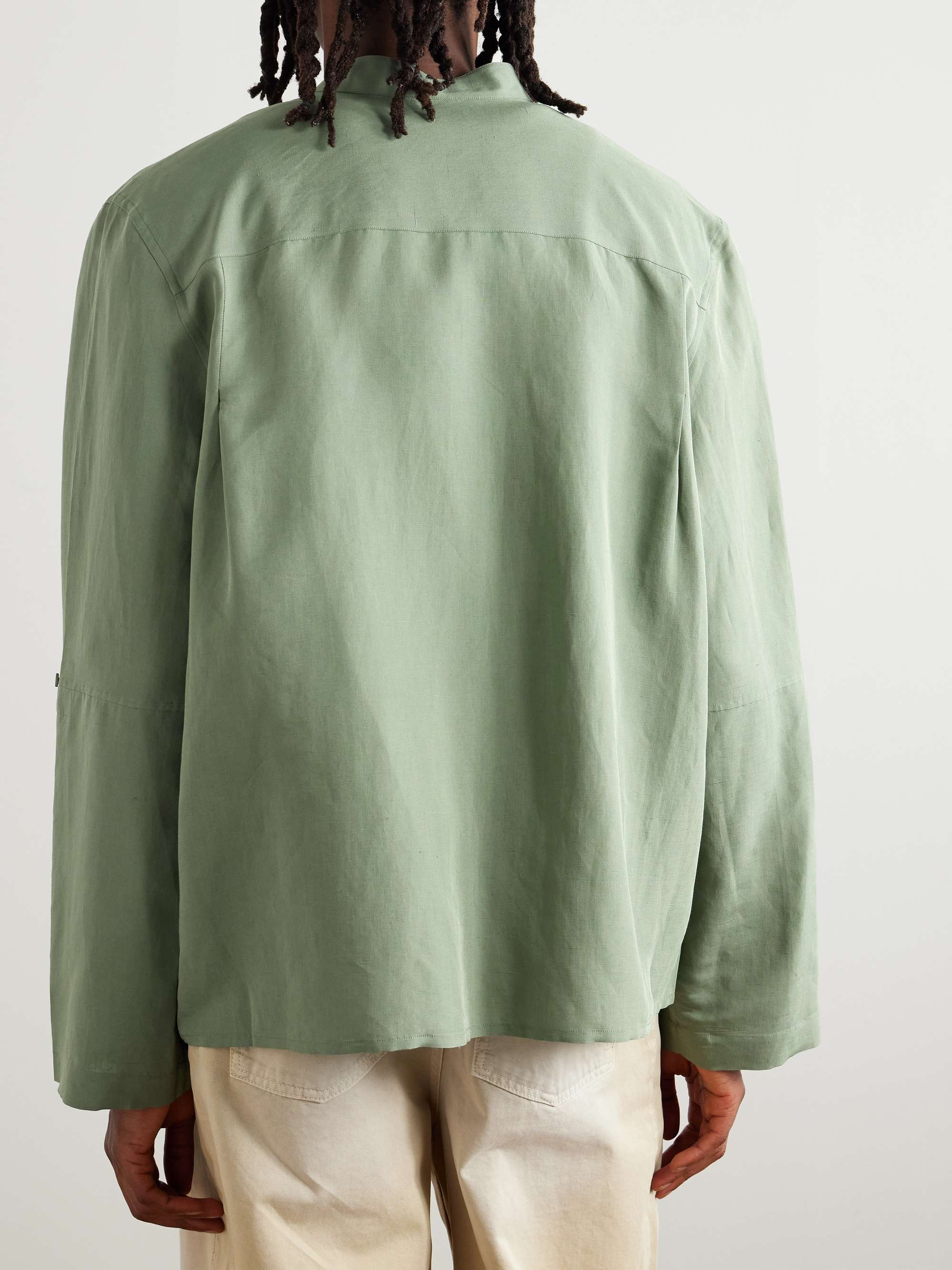 + Paula's Ibiza Grandad-Collar Logo-Embroidered Woven Shirt view