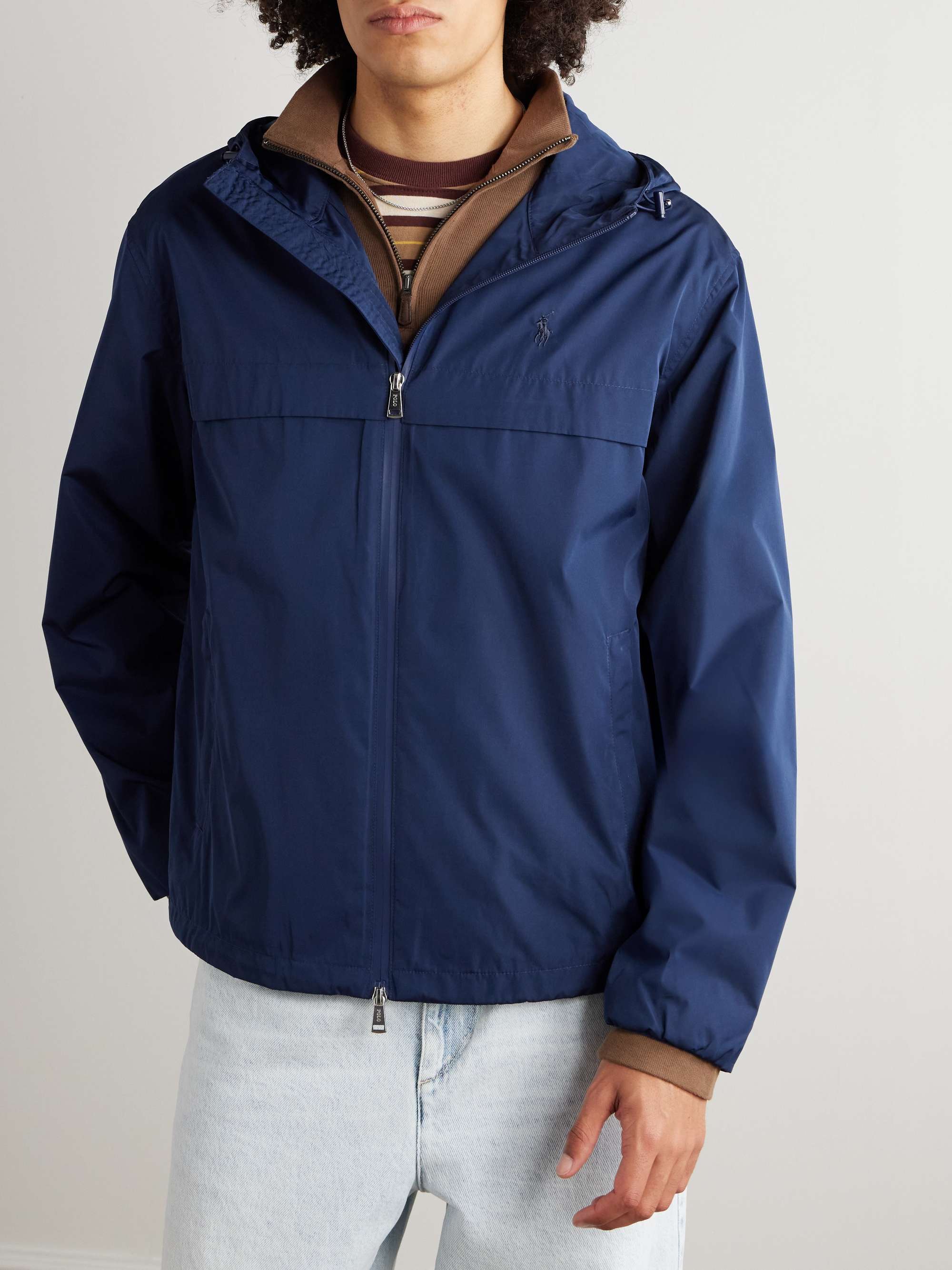 Logo-Embroidered Shell Hooded Jacket view