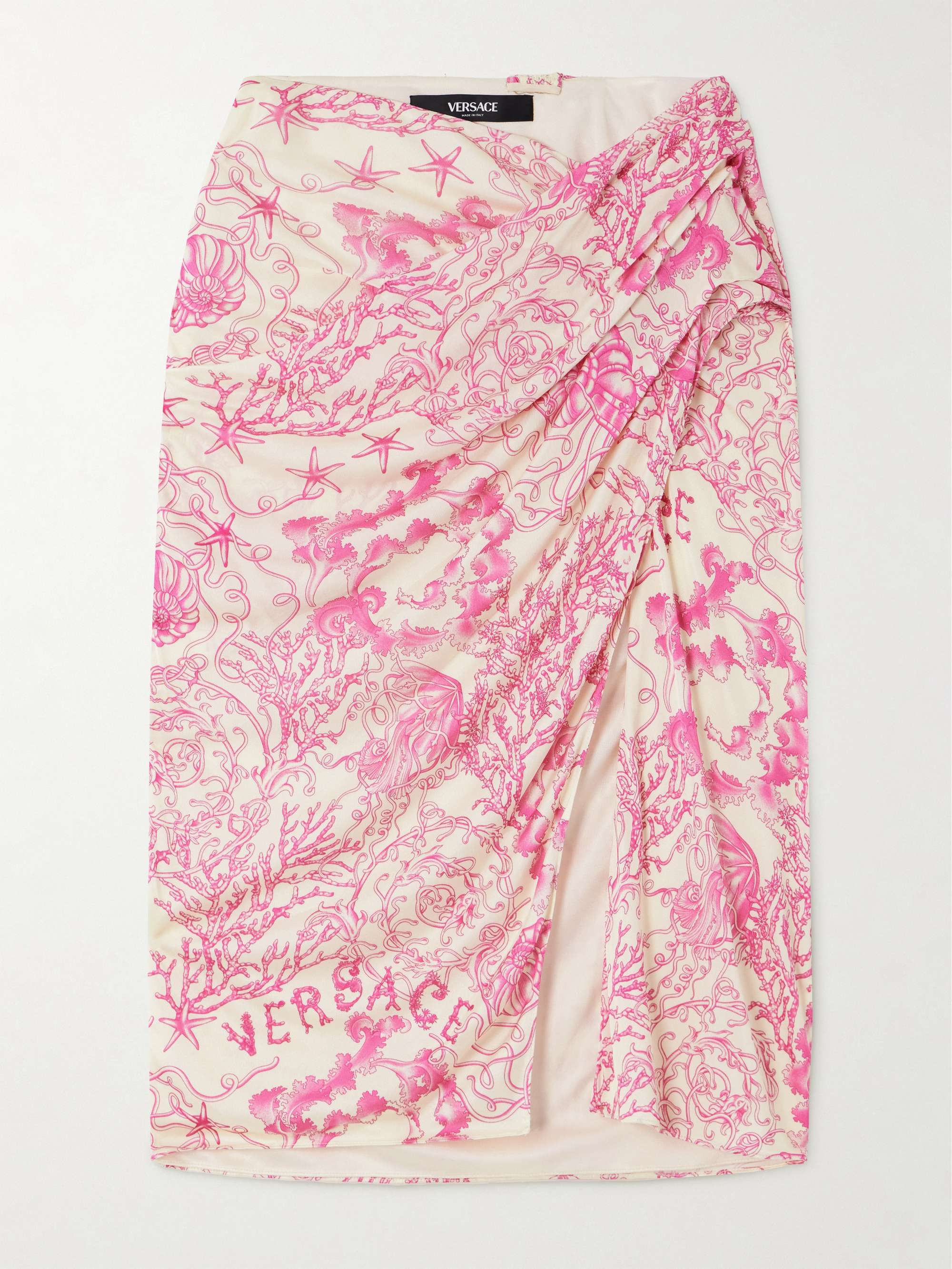Wrap-effect draped printed silk-satin skirt hero visual