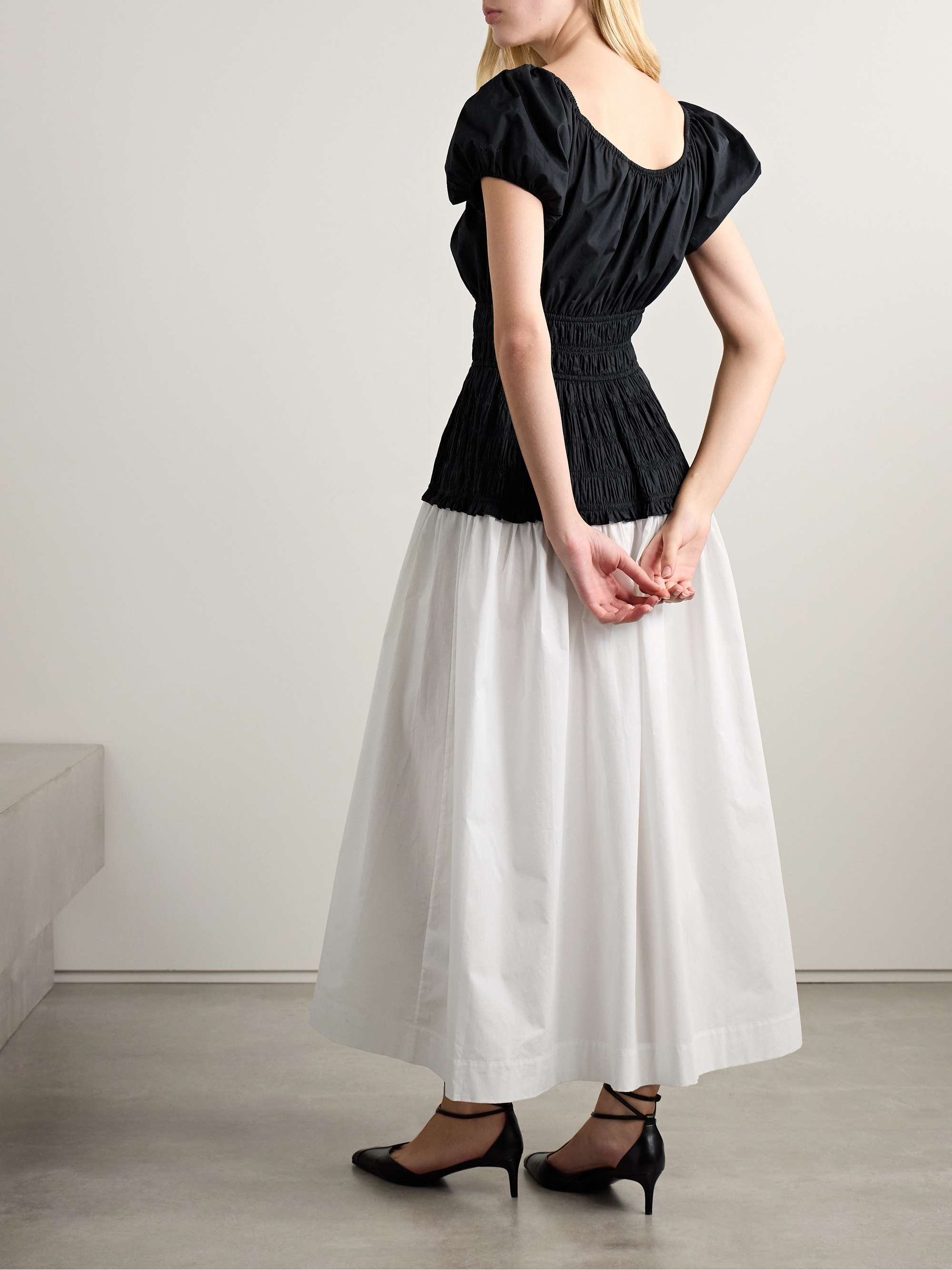 Enya two-tone ruched organic cotton-poplin midi dress view