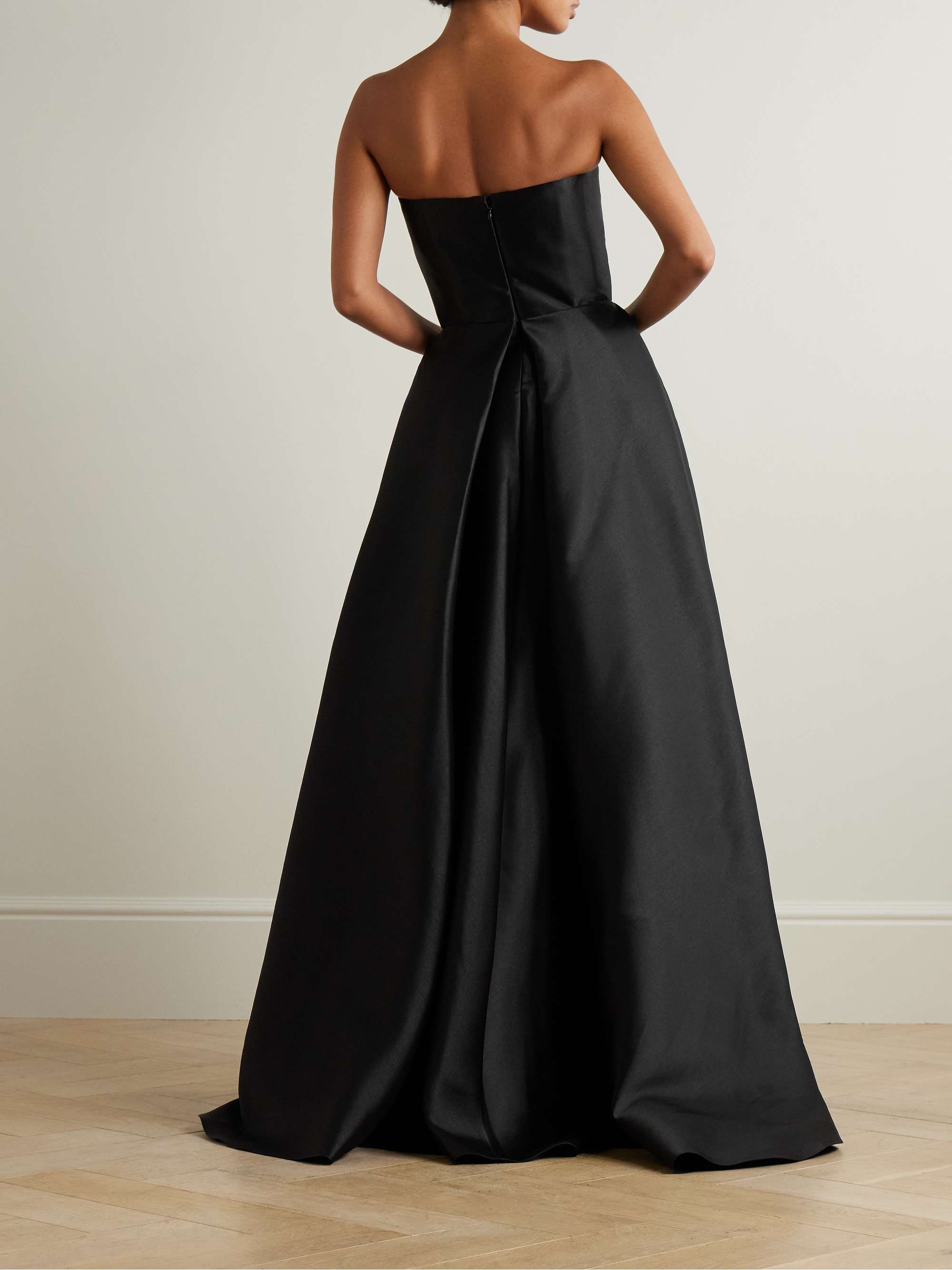 Tiffany crystal-embellished strapless pleated satin-twill gown view
