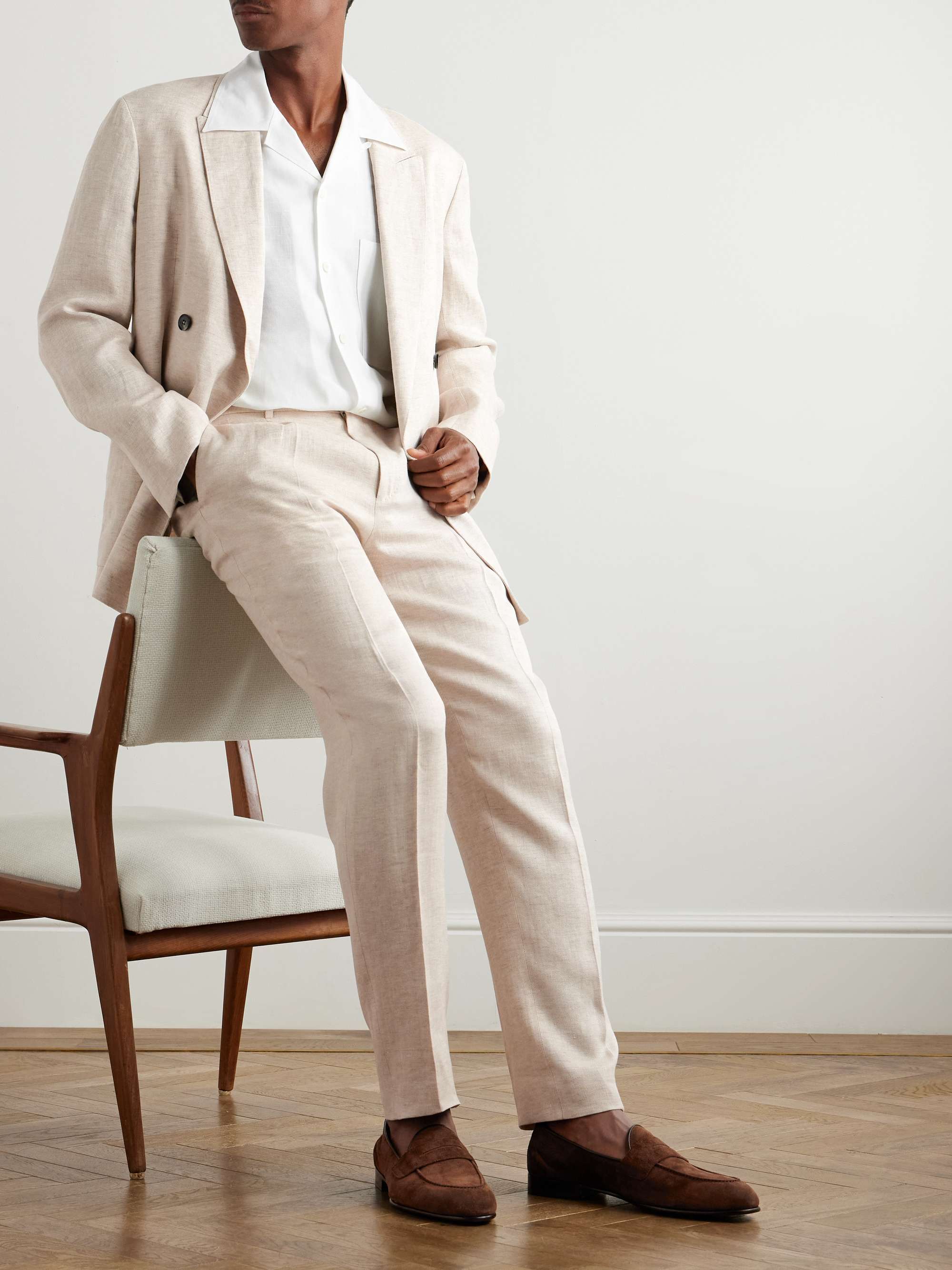 Slim-Fit Straight-Leg Oasi Linen-Twill Suit Trousers view