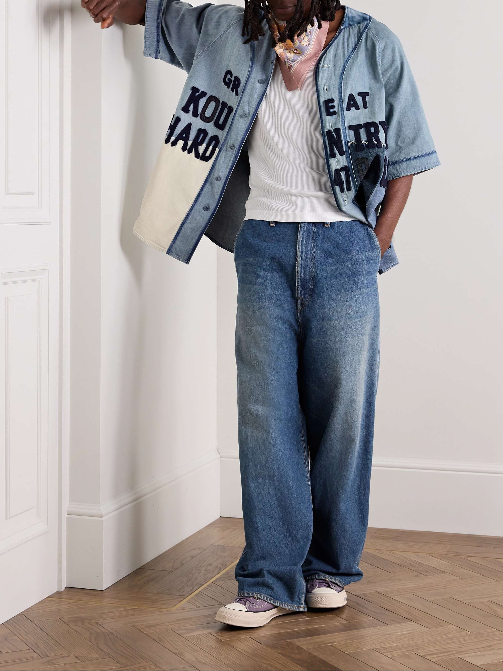 Appliquéd Embroidered Patchwork Denim Shirt view