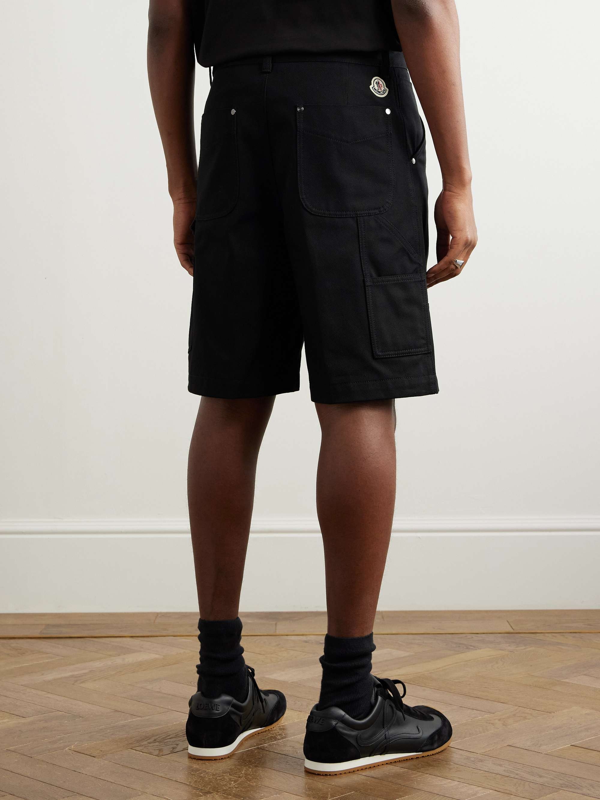 Wide-Leg Logo-Appliquéd Cotton-Twill Shorts view