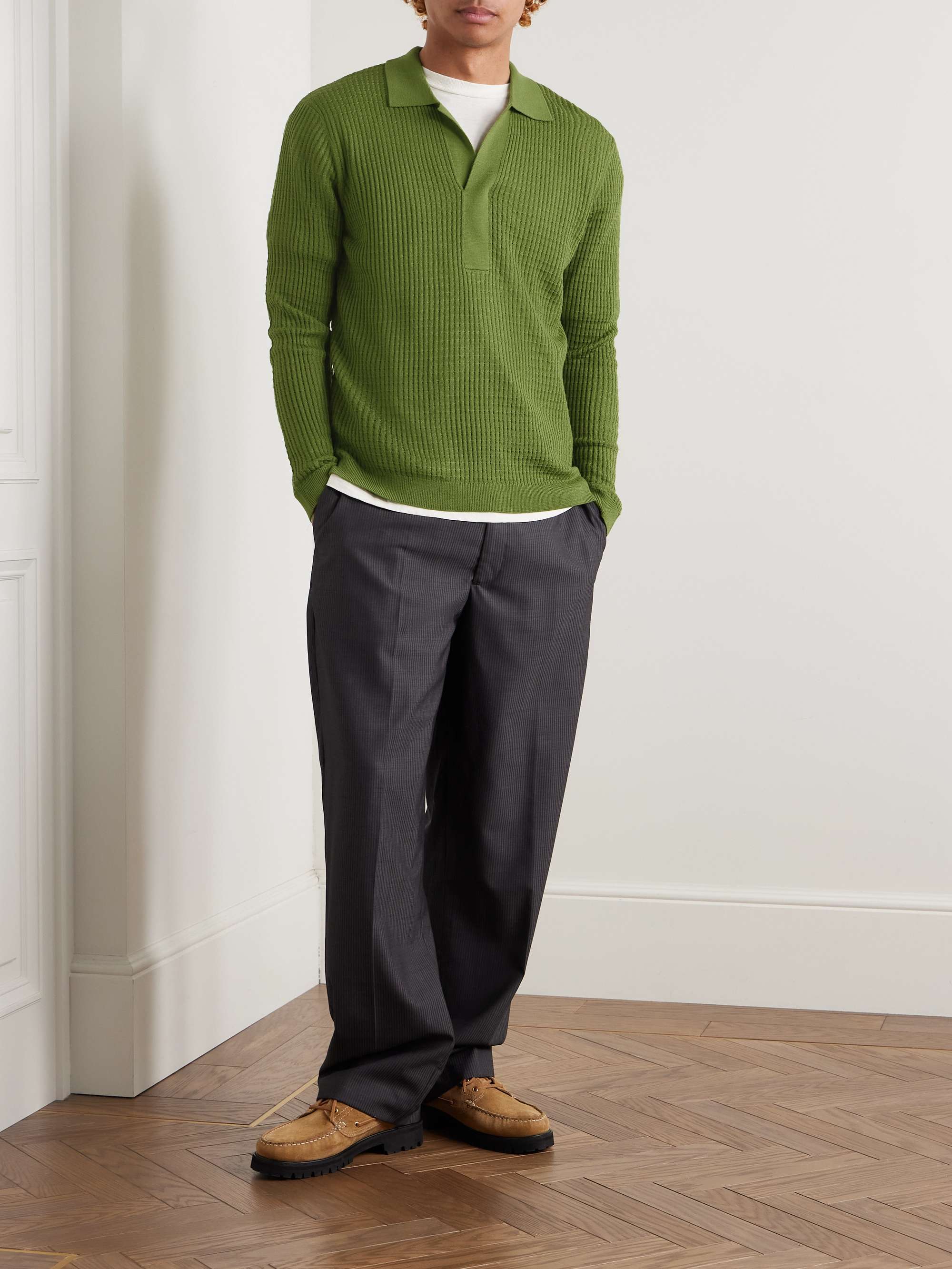 Huxley 6659 Slim-Fit Waffle-Knit Wool-Blend Polo Shirt view
