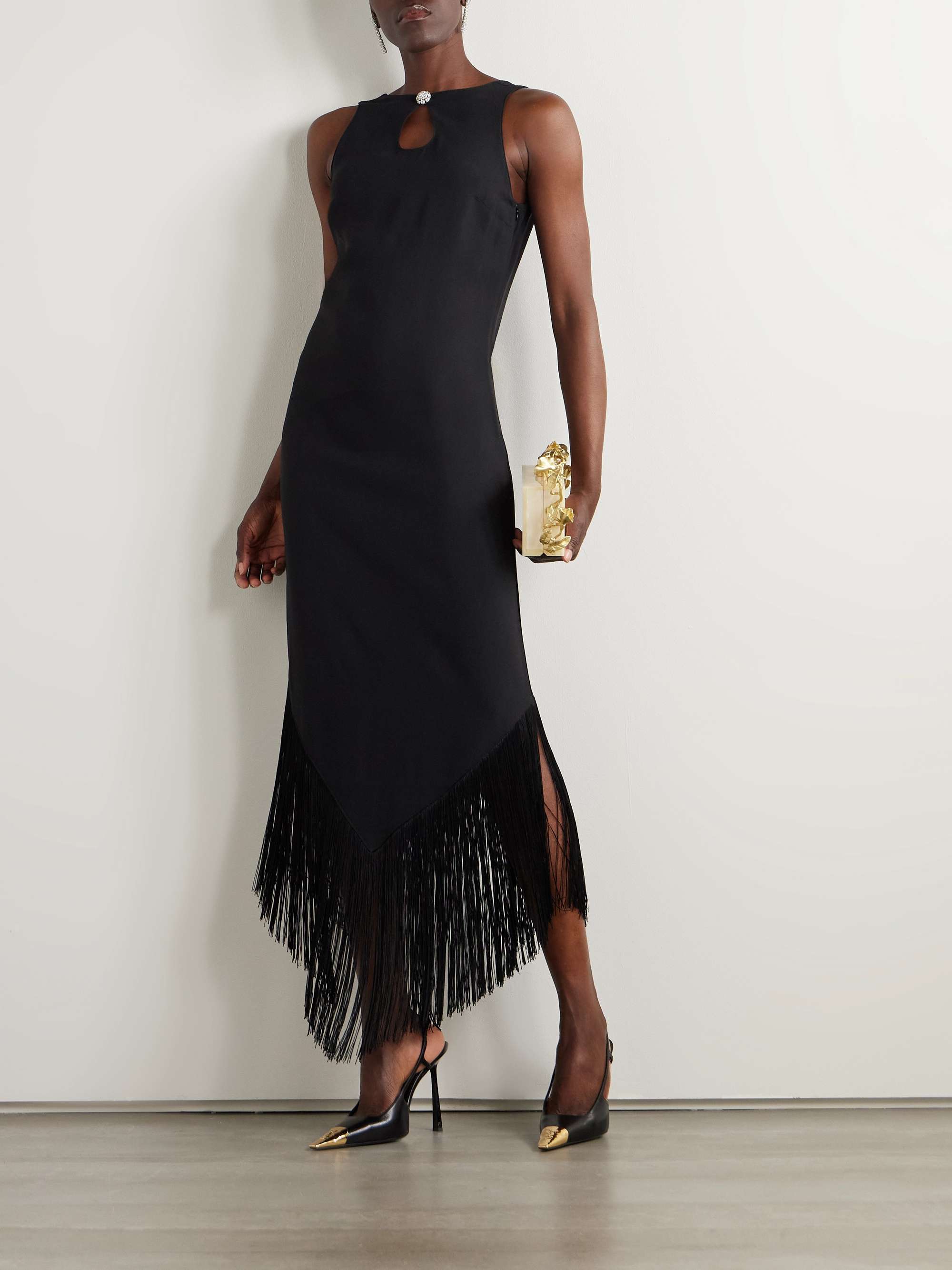 Taormina fringed crystal-embellished crepe gown view