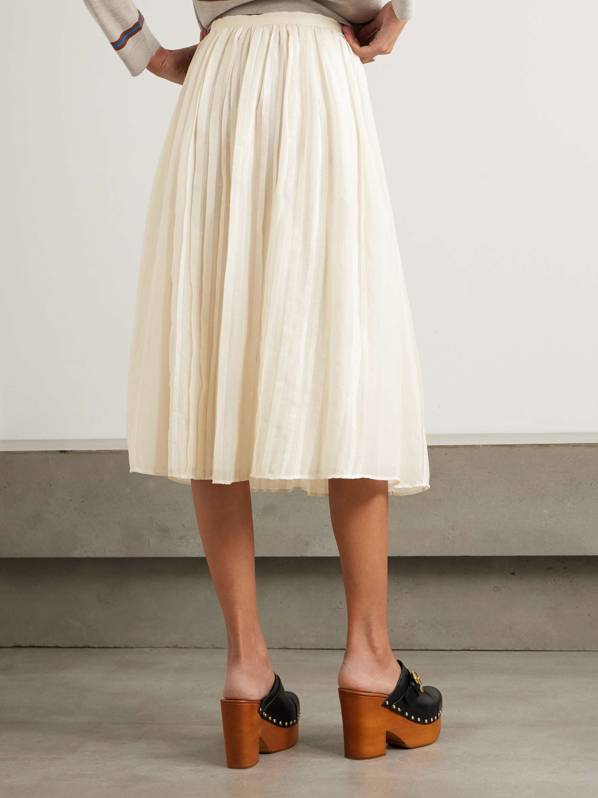 Pintucked cotton and silk-blend voile midi skirt view