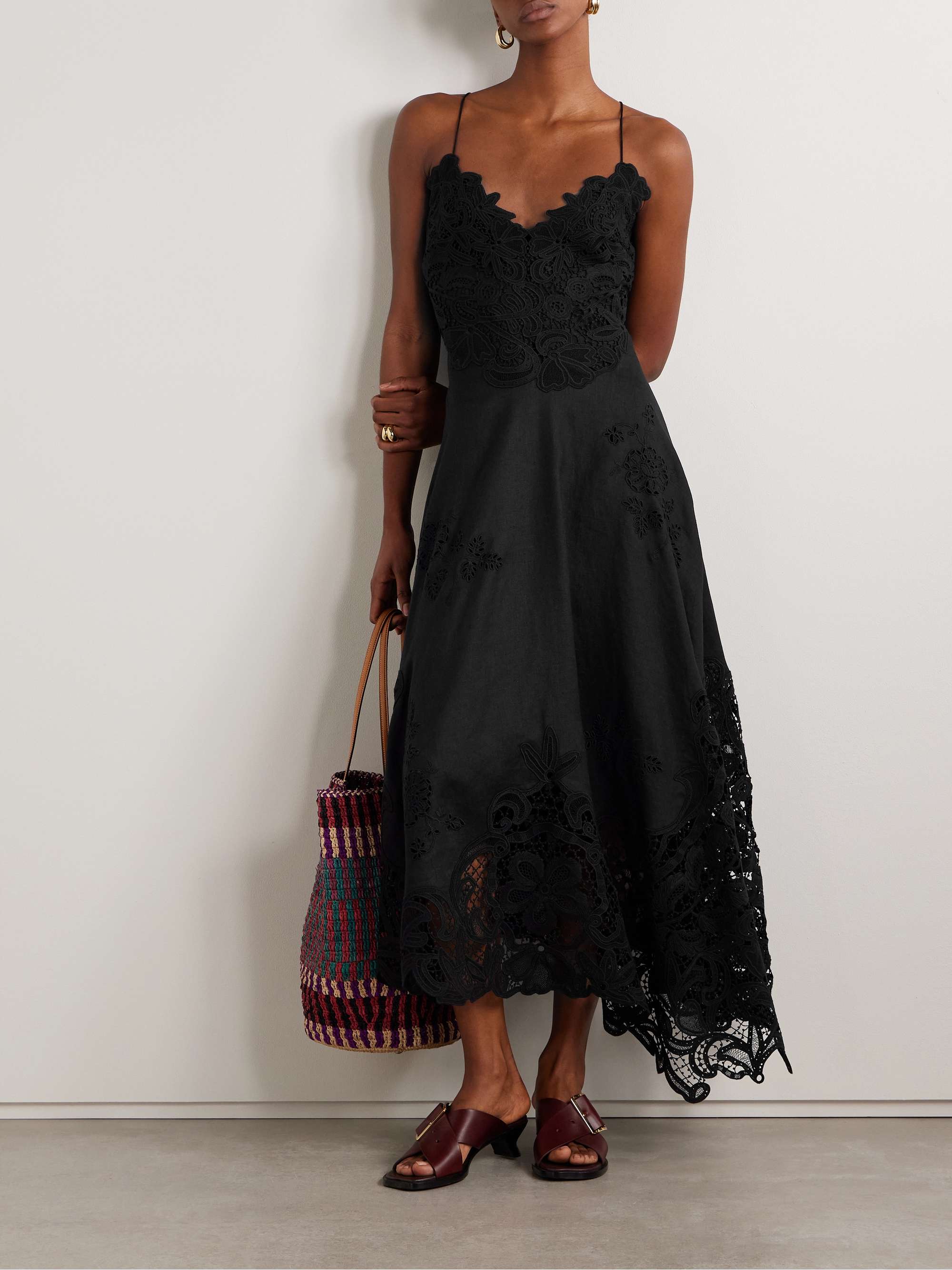 Brigitte guipure lace-paneled linen midi dress view