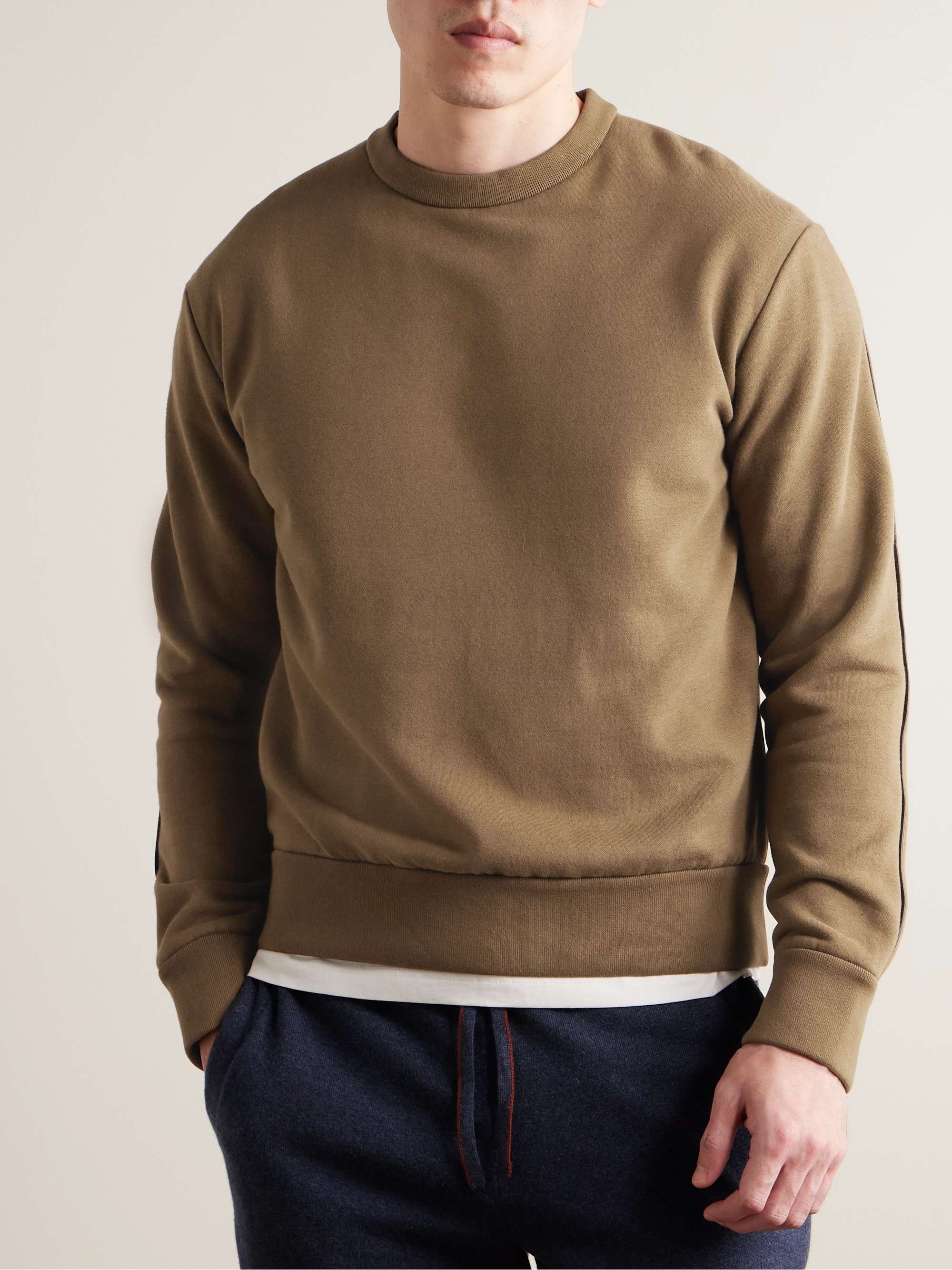 Leather-Trimmed Cotton-Blend Jersey Sweatshirt view