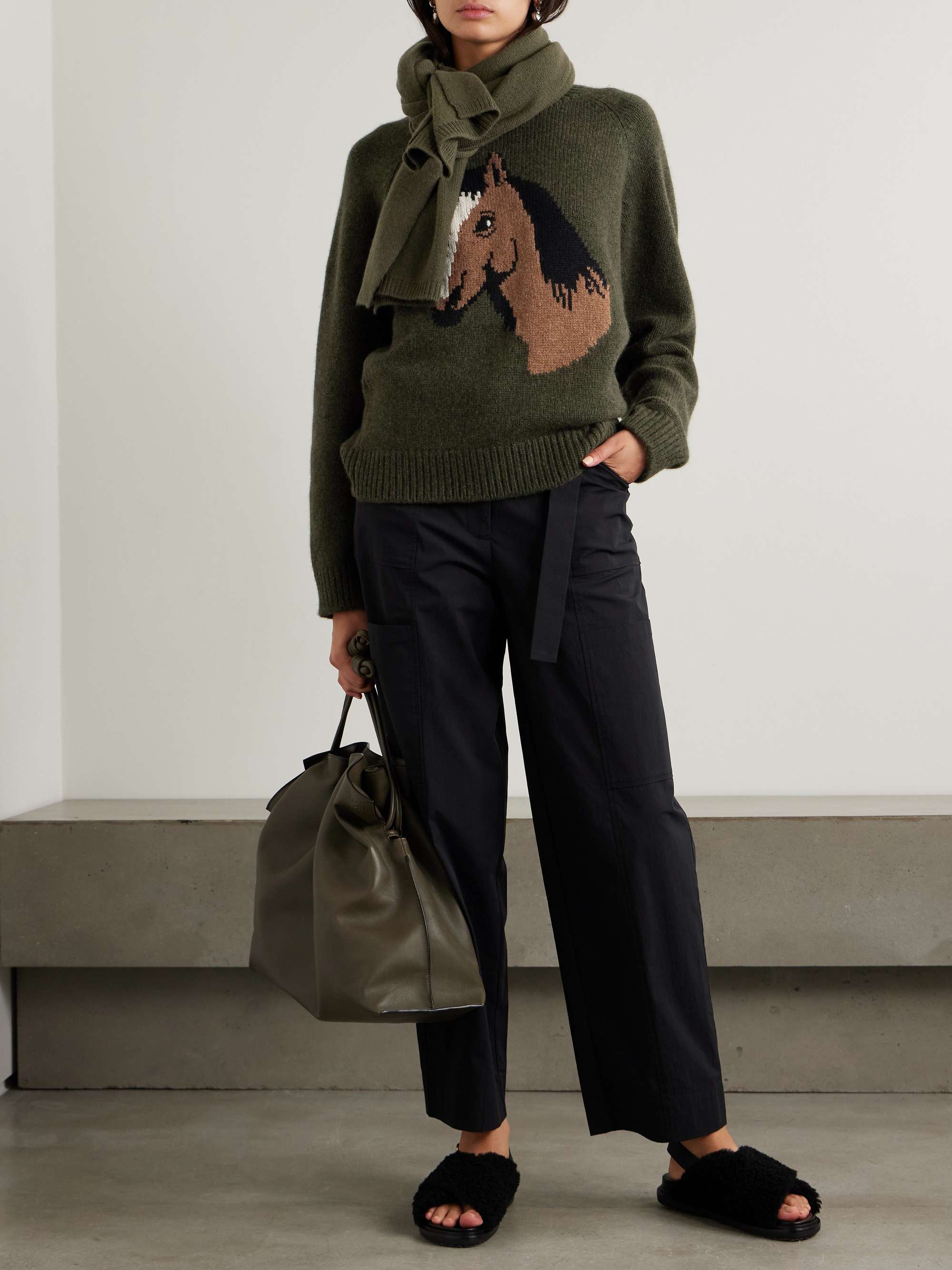 Horsey intarsia-knit cashmere sweater view